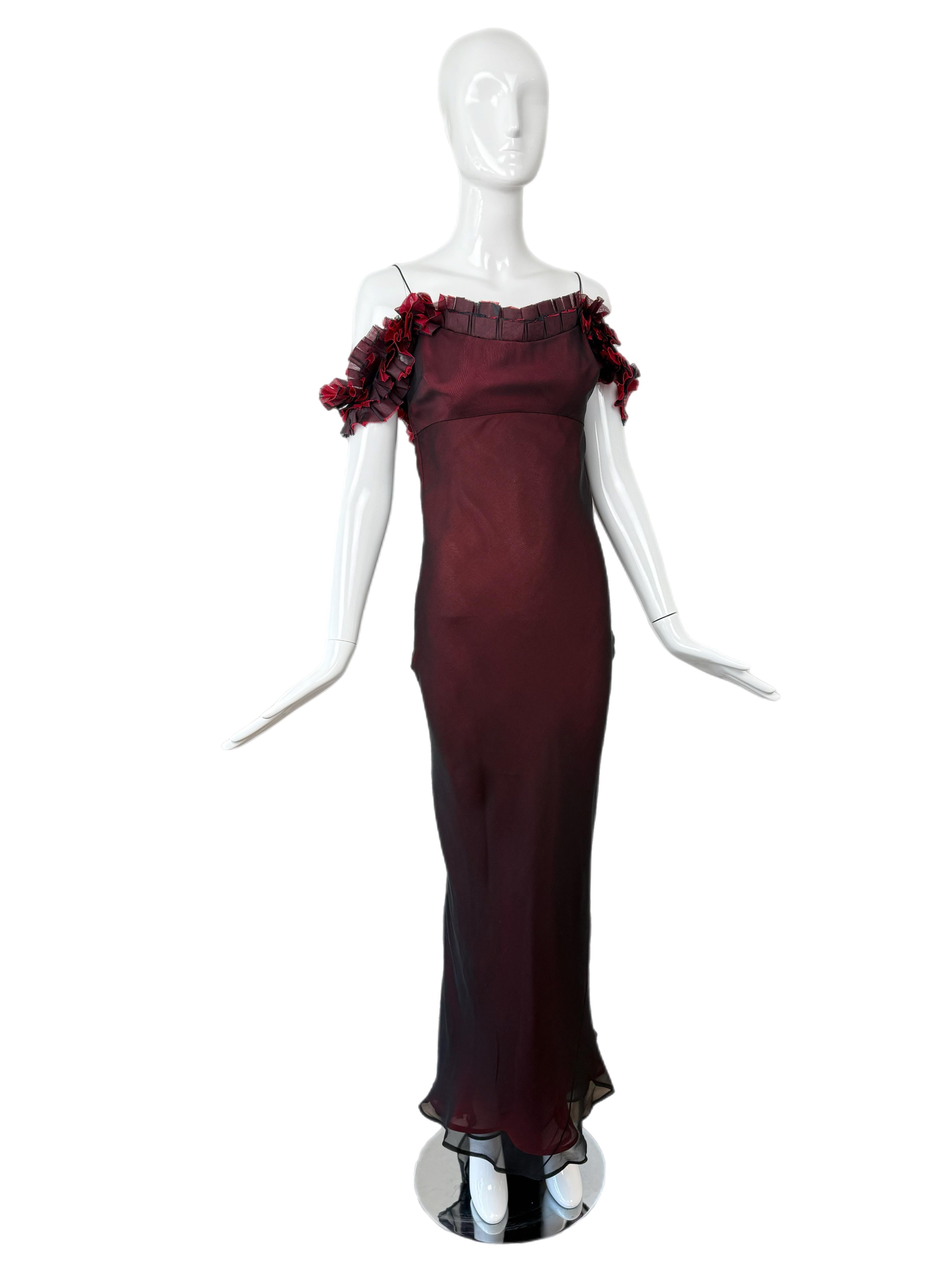 RICHARD TYLER COUTURE 1998 Vintage Seidenkleid in Schwarz + Rot aus Seide Damen im Angebot
