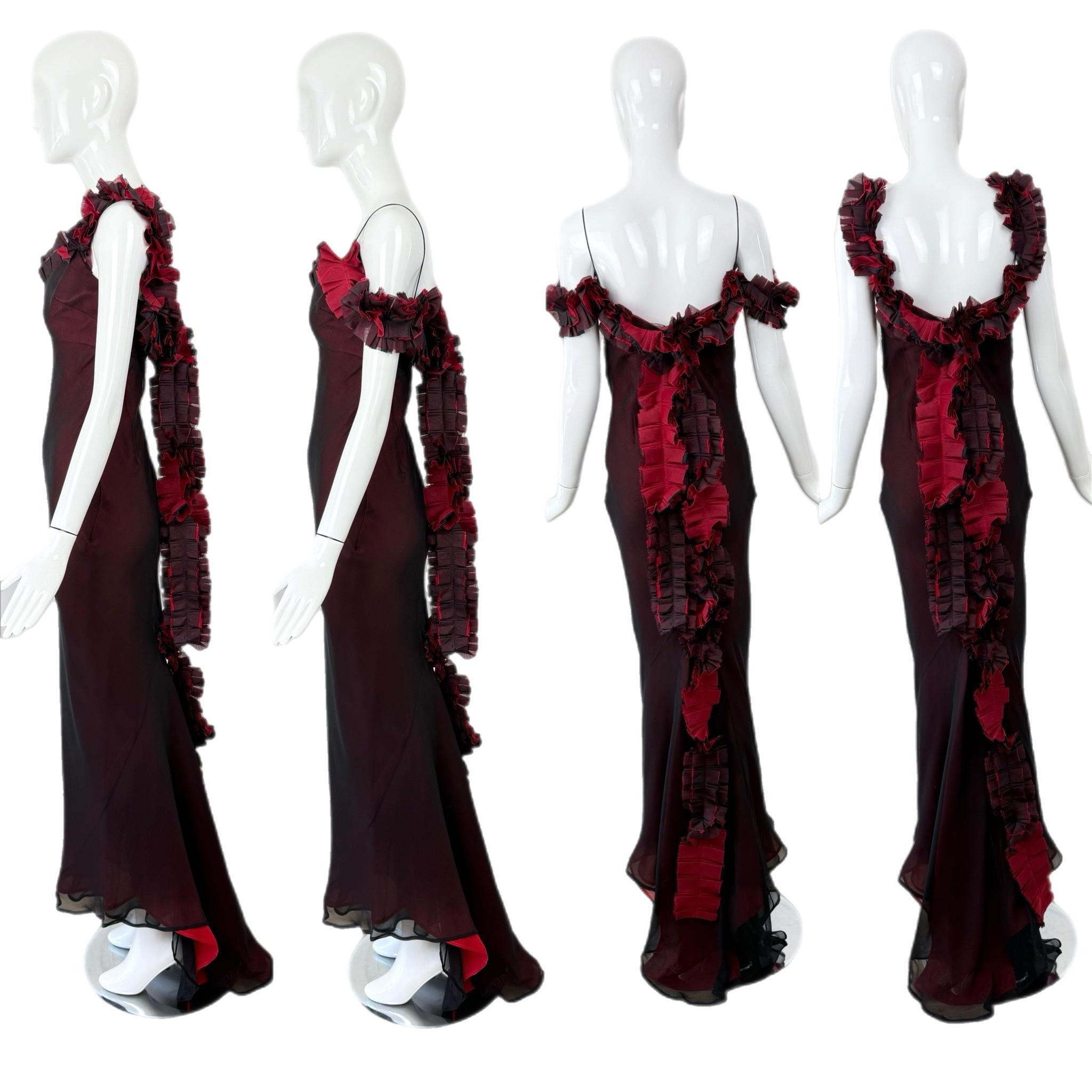 RICHARD Tyler Couture 1998 Vintage Silk Black + Red Gown Maxi Dress Pour femmes en vente