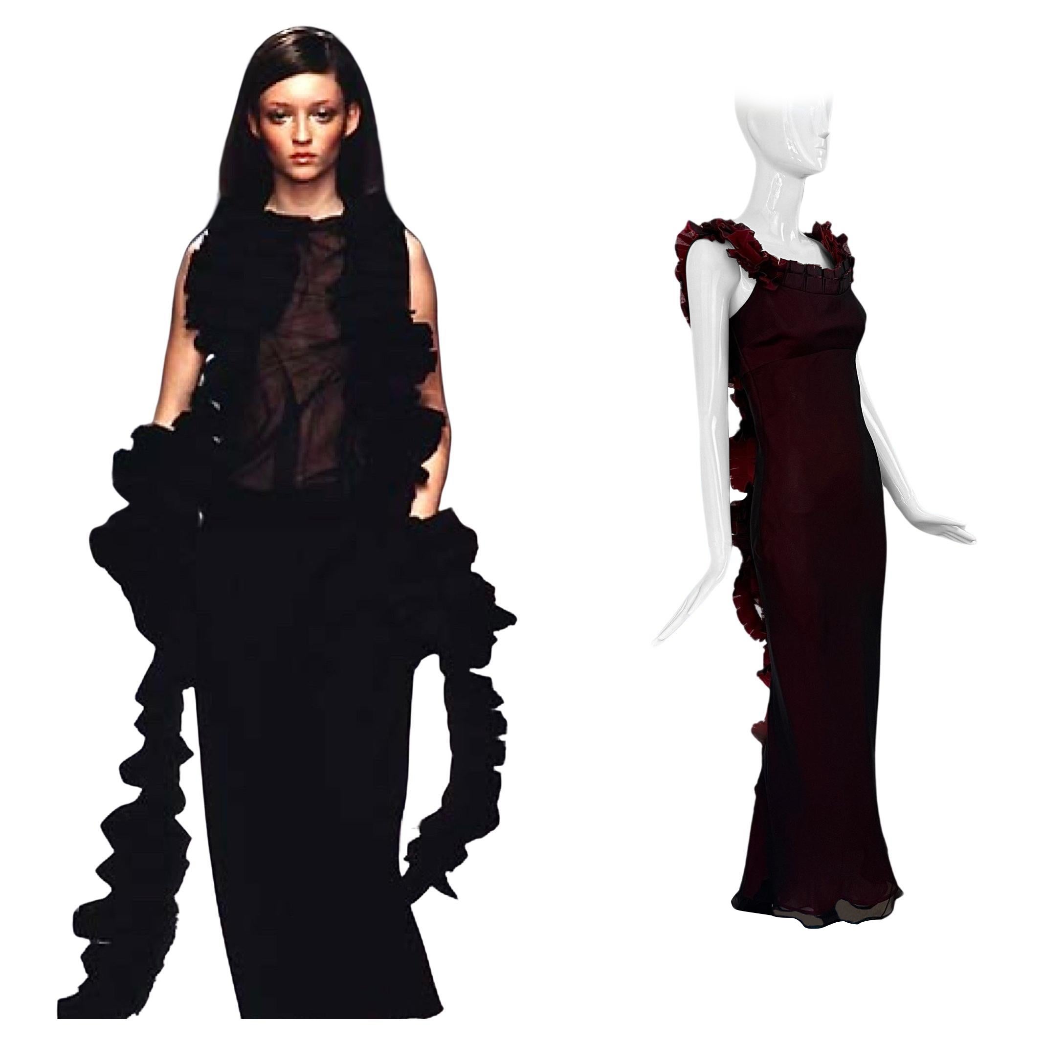 RICHARD Tyler Couture 1998 Vintage Silk Black + Red Gown Maxi Dress en vente