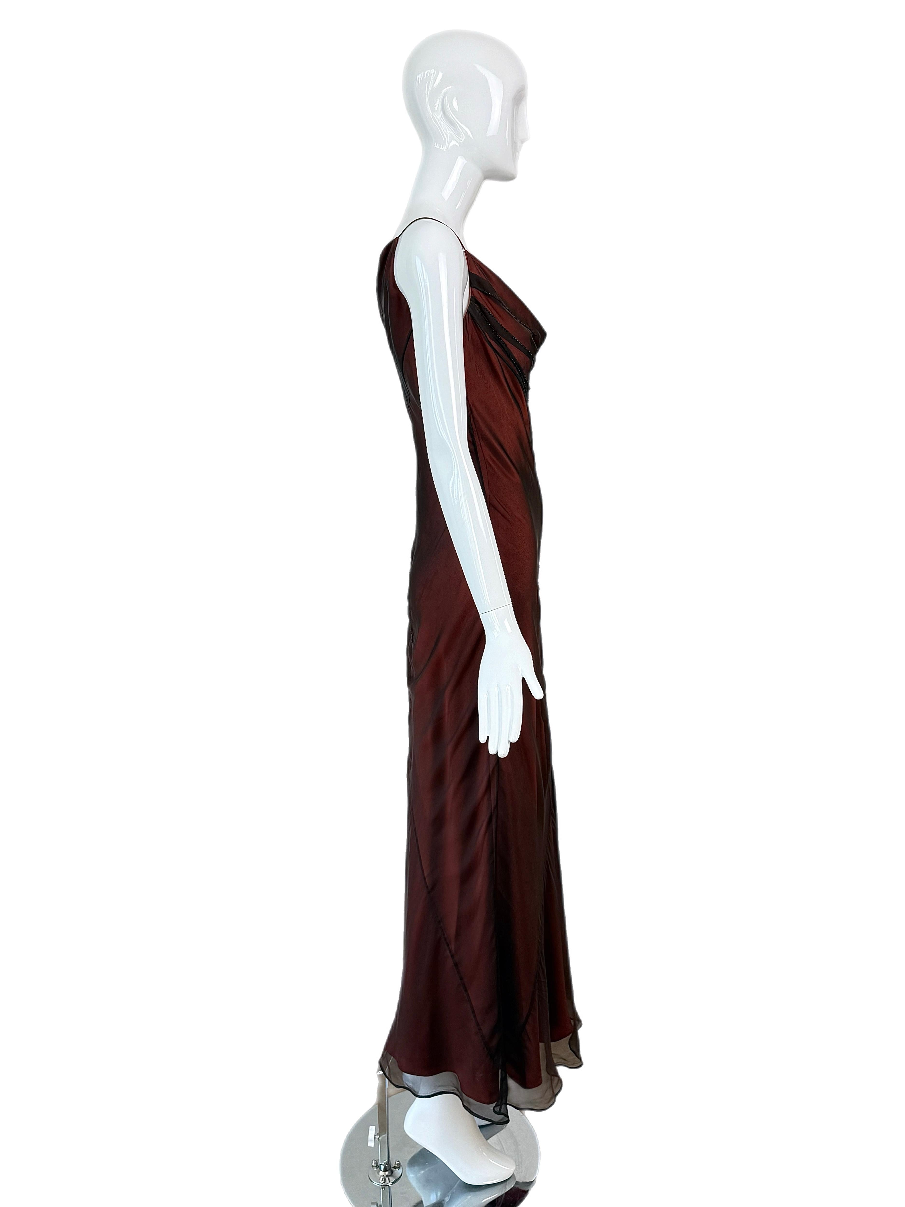 Richard Tyler Couture 90's Vintage Silk Black + Orange Gown w. Perles de verre Maxi en vente 5