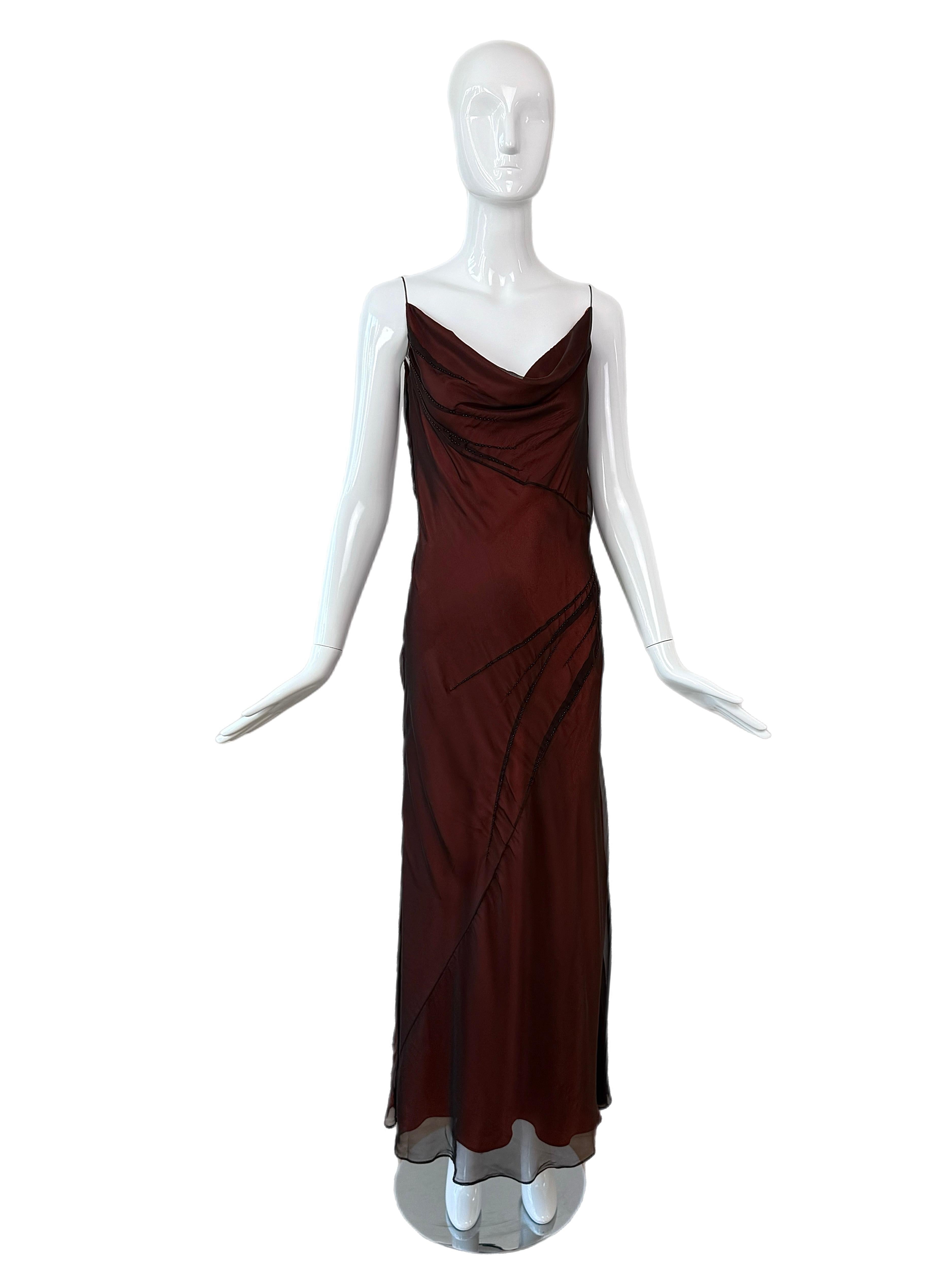 Noir Richard Tyler Couture 90's Vintage Silk Black + Orange Gown w. Perles de verre Maxi en vente