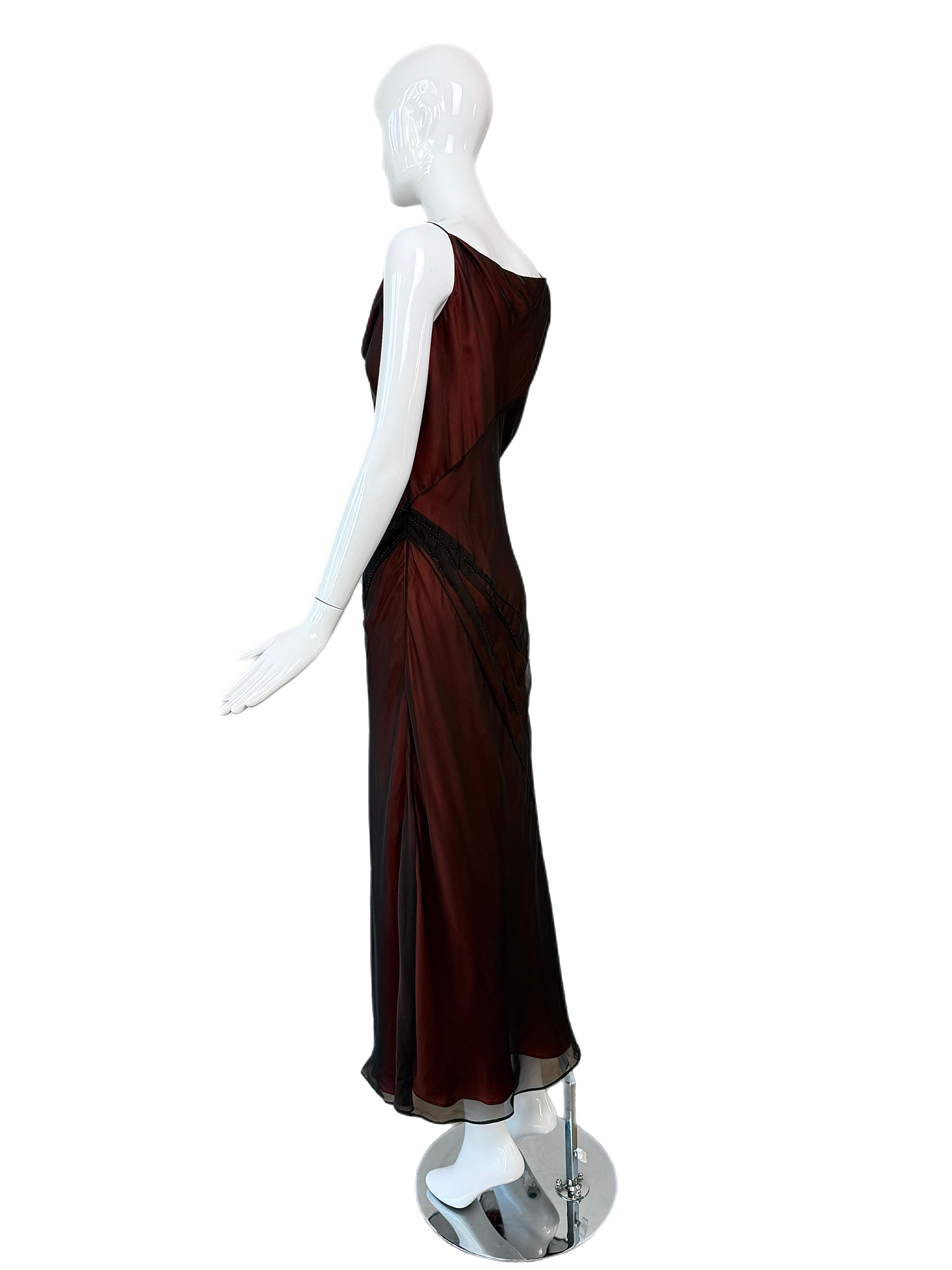Richard Tyler Couture 90's Vintage Silk Black + Orange Gown w. Perles de verre Maxi Excellent état - En vente à Leonardo, NJ