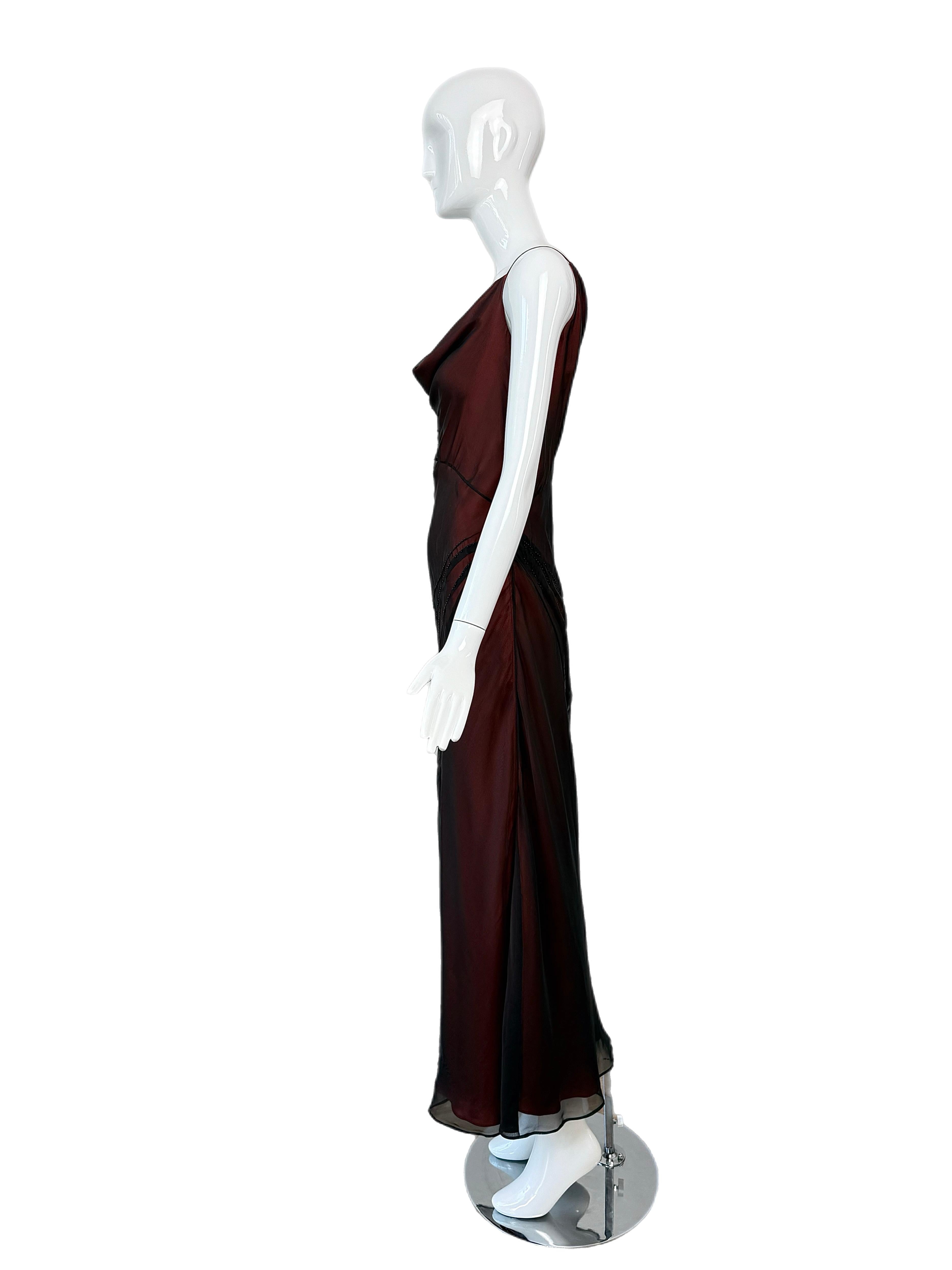 Richard Tyler Couture 90's Vintage Silk Black + Orange Gown w. Perles de verre Maxi Pour femmes en vente