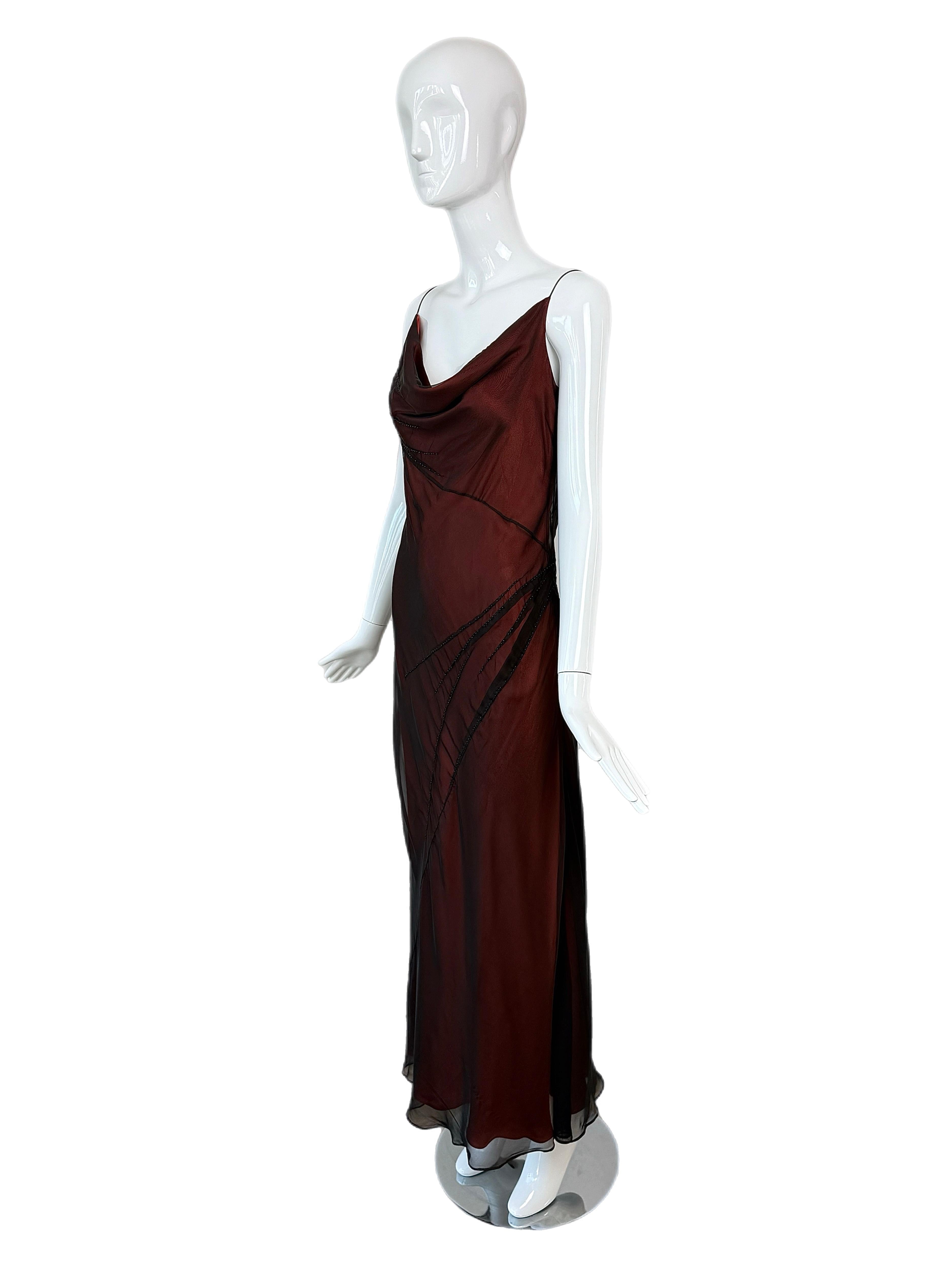 Richard Tyler Couture 90's Vintage Silk Black + Orange Gown w. Perles de verre Maxi en vente 1