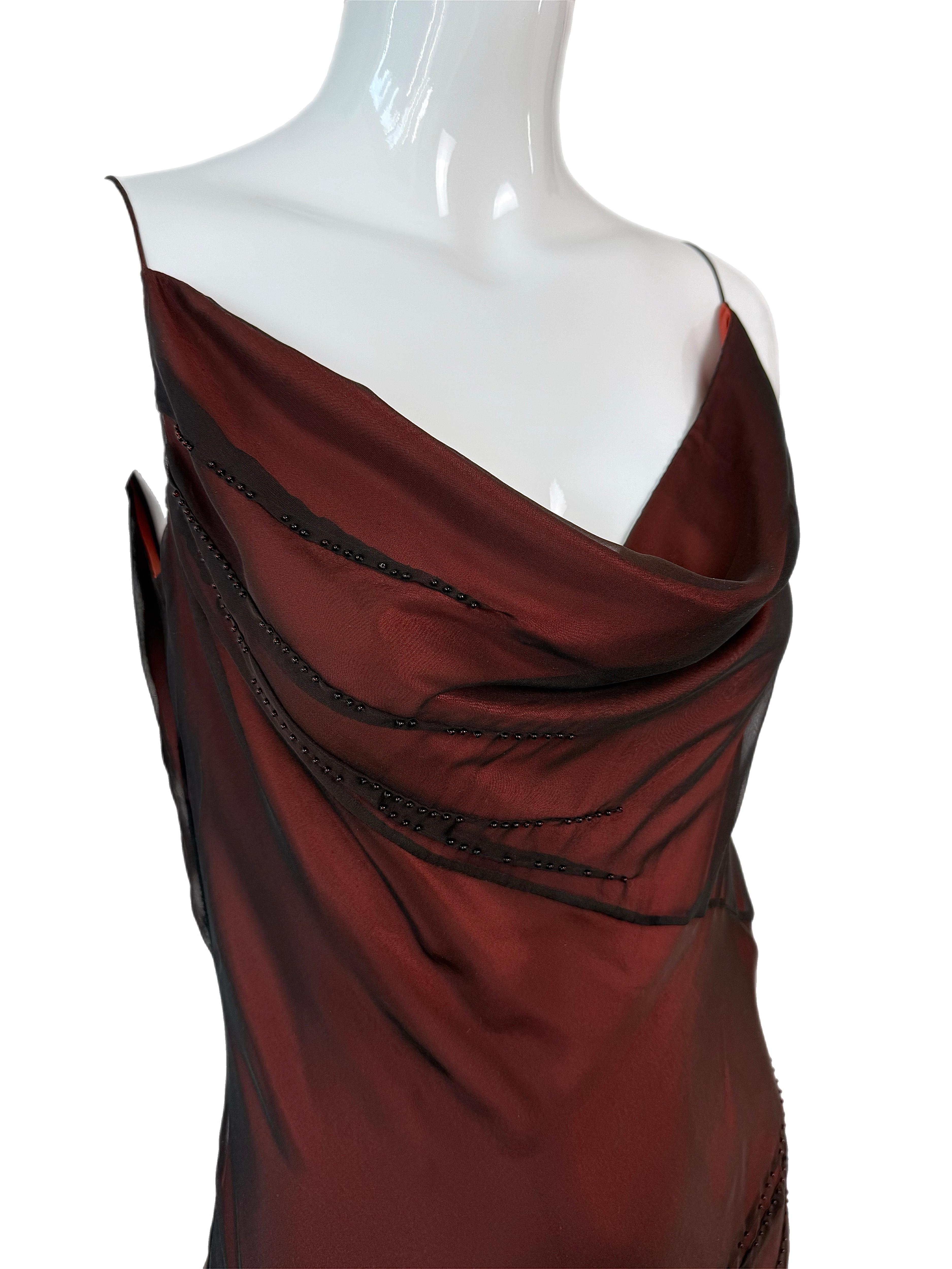 Richard Tyler Couture 90's Vintage Silk Black + Orange Gown w. Perles de verre Maxi en vente 2