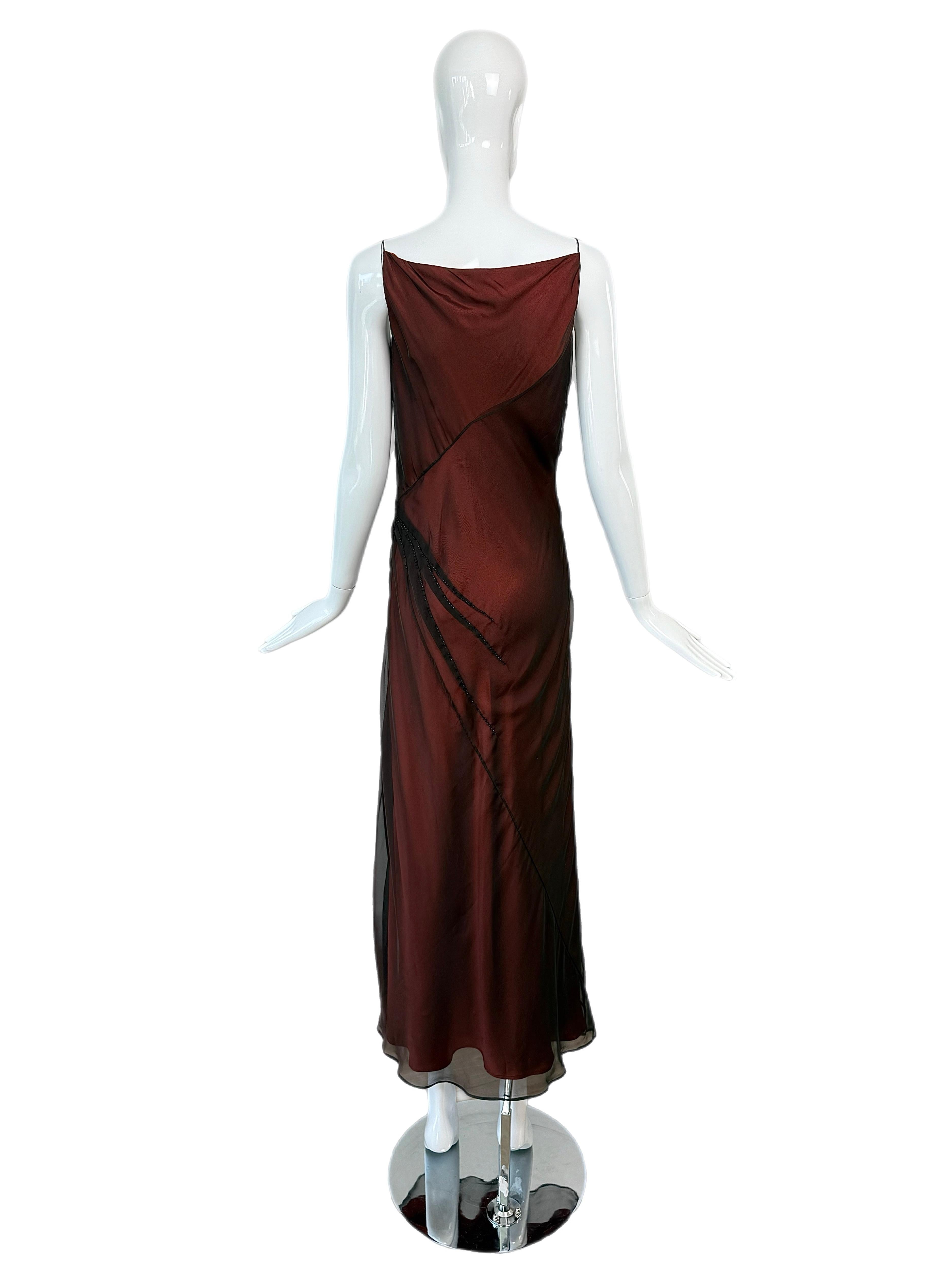 Richard Tyler Couture 90's Vintage Silk Black + Orange Gown w. Perles de verre Maxi en vente 4