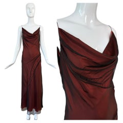 Richard Tyler Couture - Abito in seta vintage anni '90 nero e arancione con. Perline di vetro Maxi