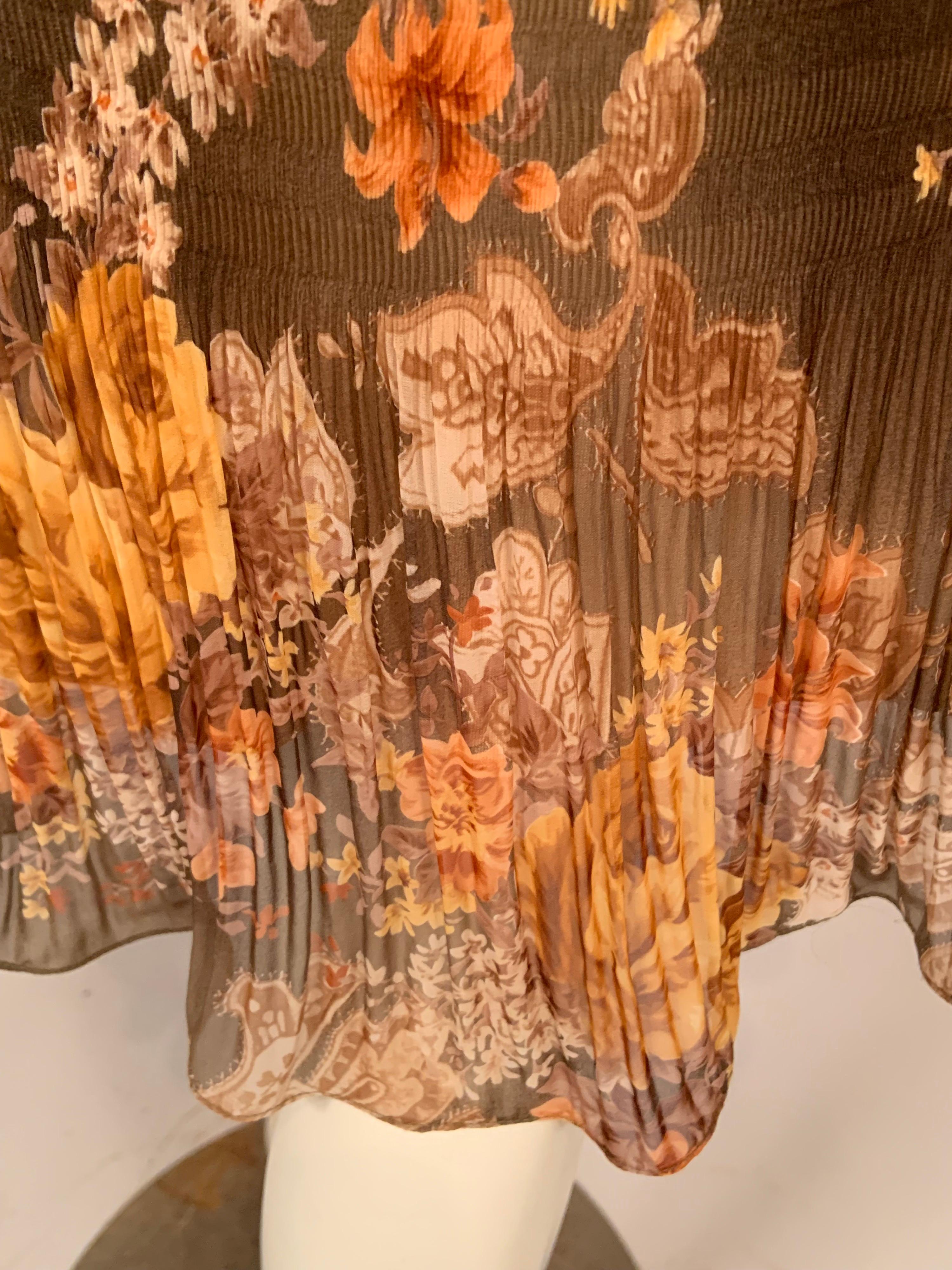 Brown Richard Tyler Couture Autumn Floral Printed Silk Chiffon Dress For Sale