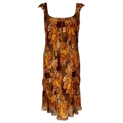 Richard Tyler Couture Herbst Florales bedrucktes Seiden-Chiffon-Kleid
