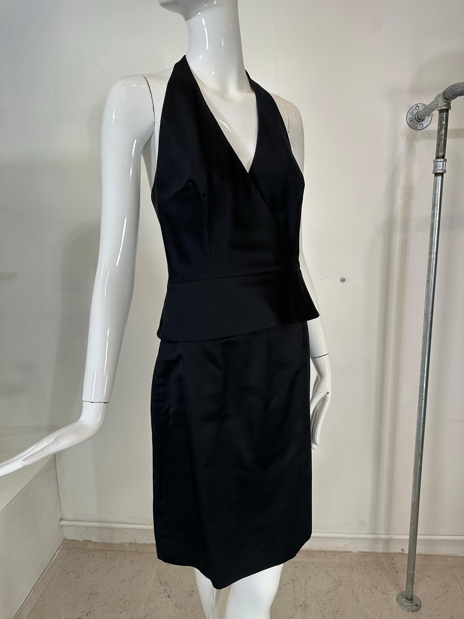 Richard Tyler Couture Black Silk Satin Halter Top & Pencil Skirt Early 2000s 6 For Sale 9