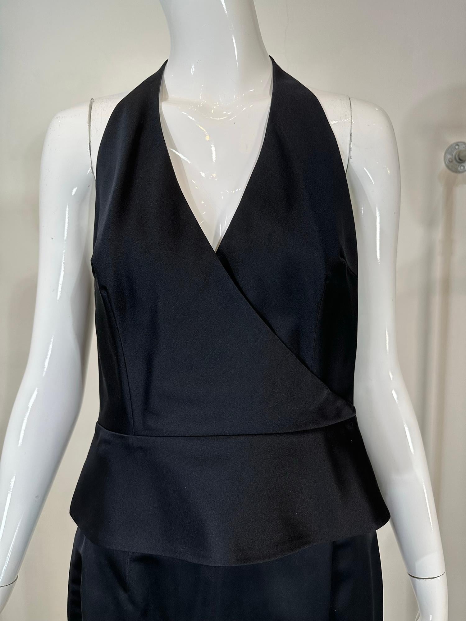 Richard Tyler Couture Black Silk Satin Halter Top & Pencil Skirt Early 2000s 6 In Good Condition For Sale In West Palm Beach, FL