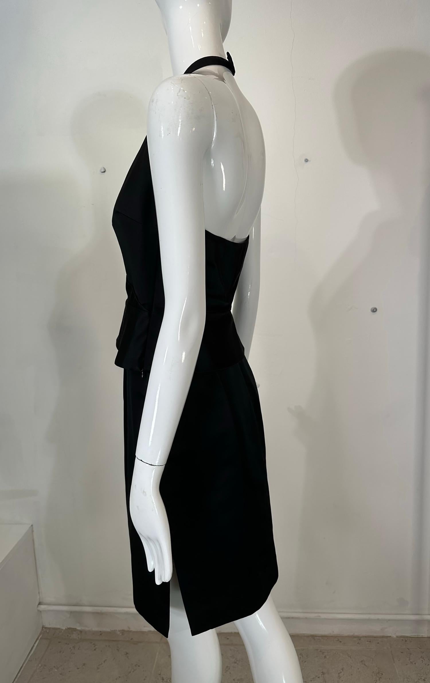 Richard Tyler Couture Black Silk Satin Halter Top & Pencil Skirt Early 2000s 6 For Sale 1