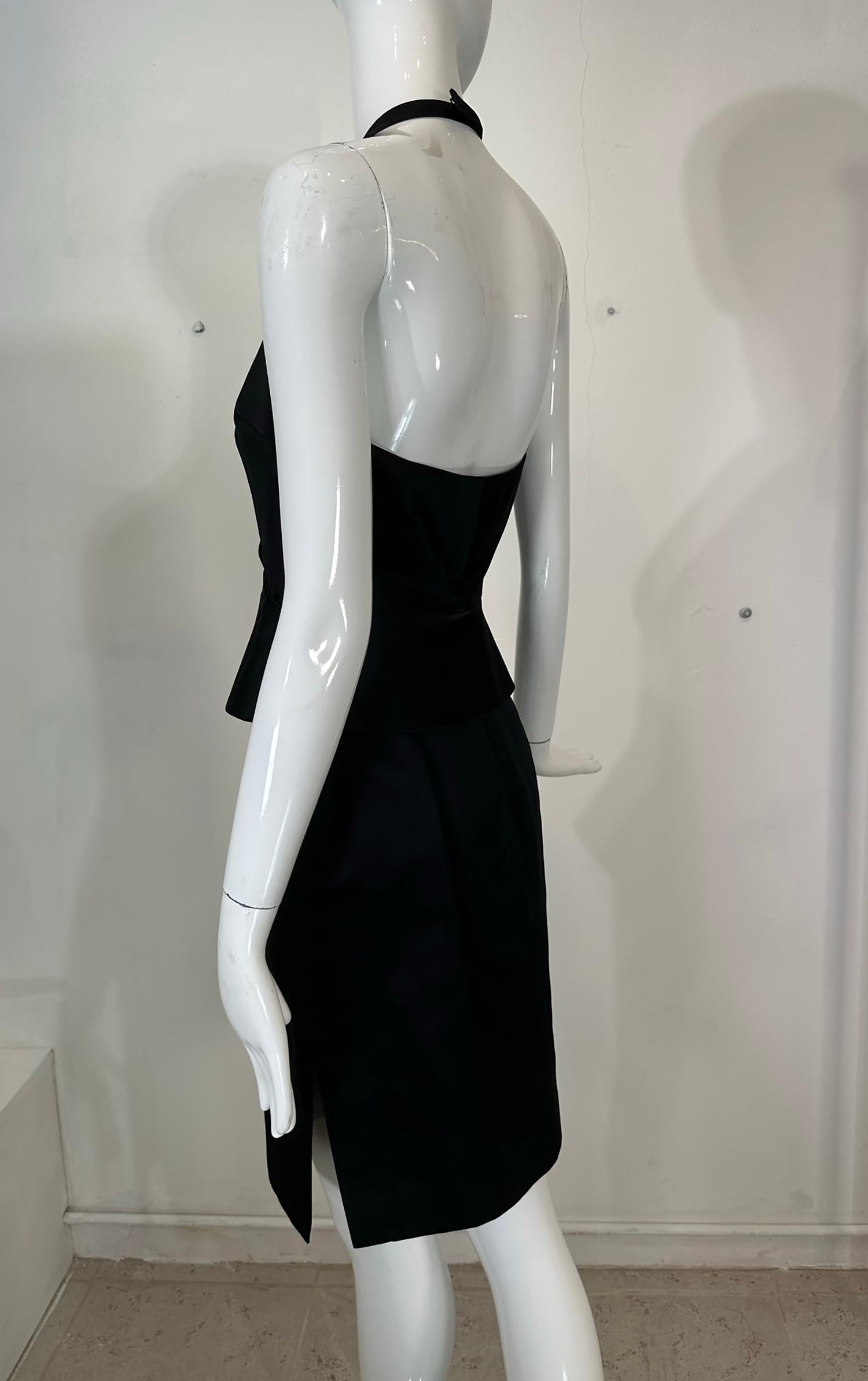 Richard Tyler Couture Black Silk Satin Halter Top & Pencil Skirt Early 2000s 6 For Sale 2