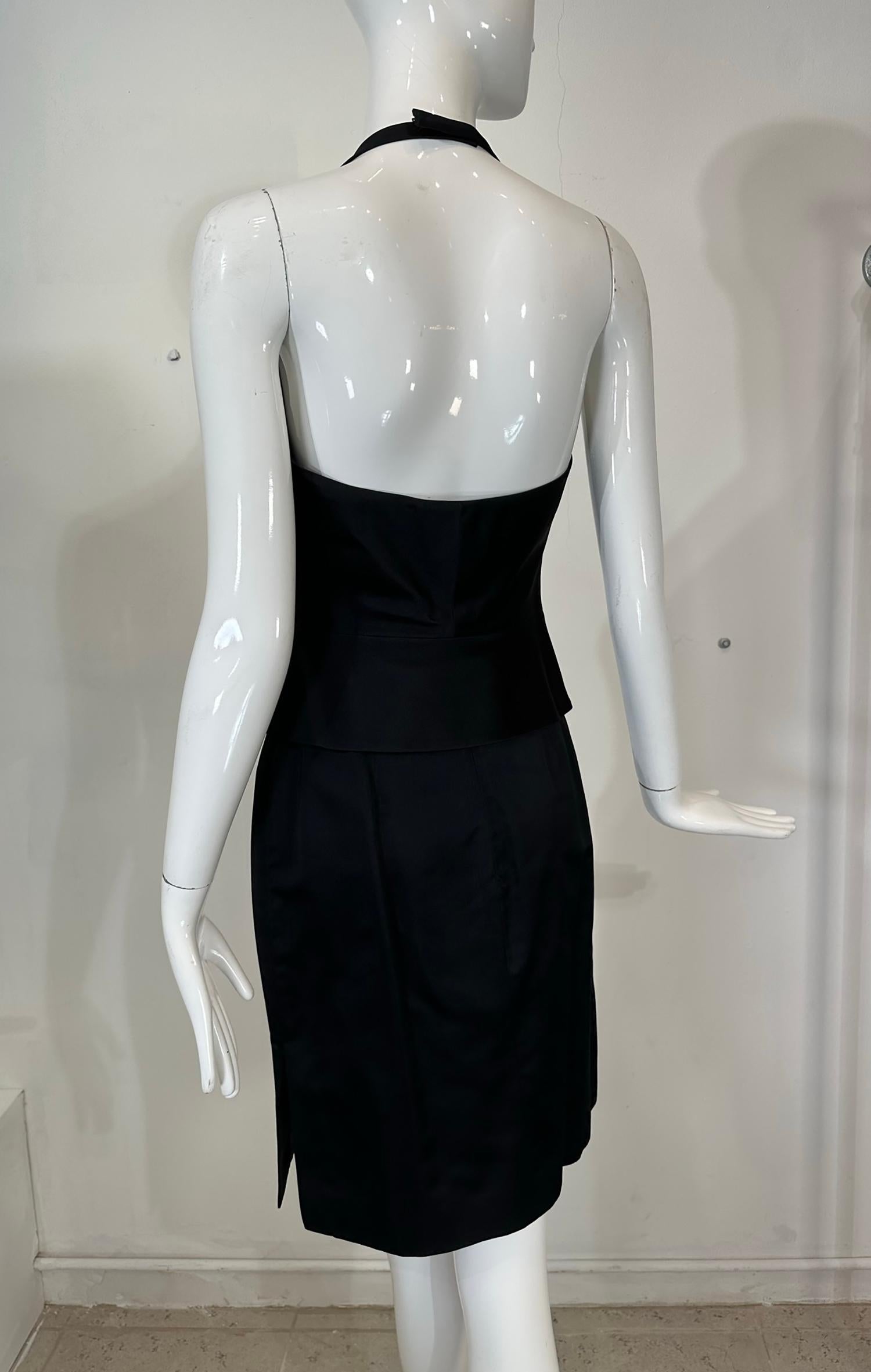 Richard Tyler Couture Black Silk Satin Halter Top & Pencil Skirt Early 2000s 6 For Sale 3