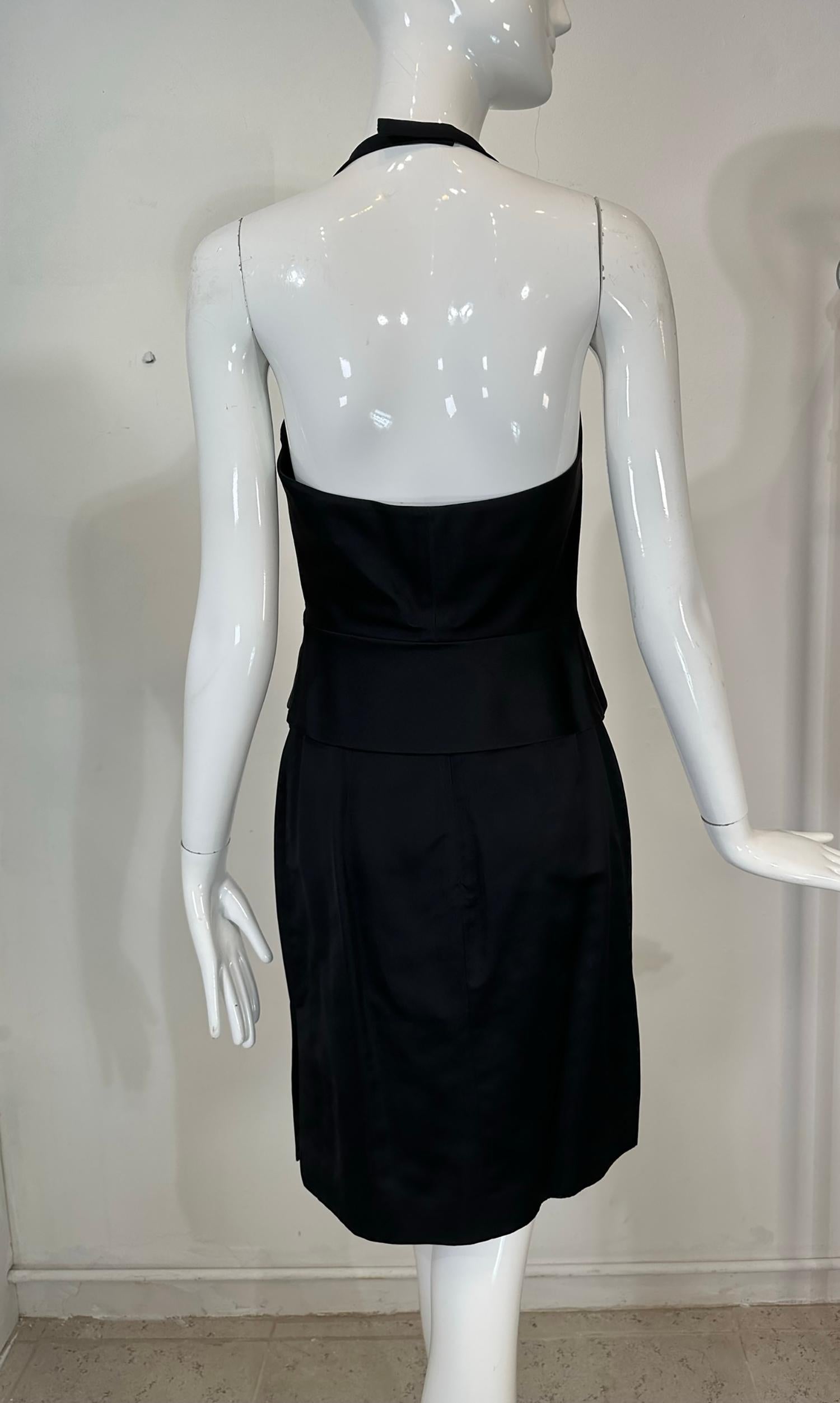 Richard Tyler Couture Black Silk Satin Halter Top & Pencil Skirt Early 2000s 6 For Sale 4
