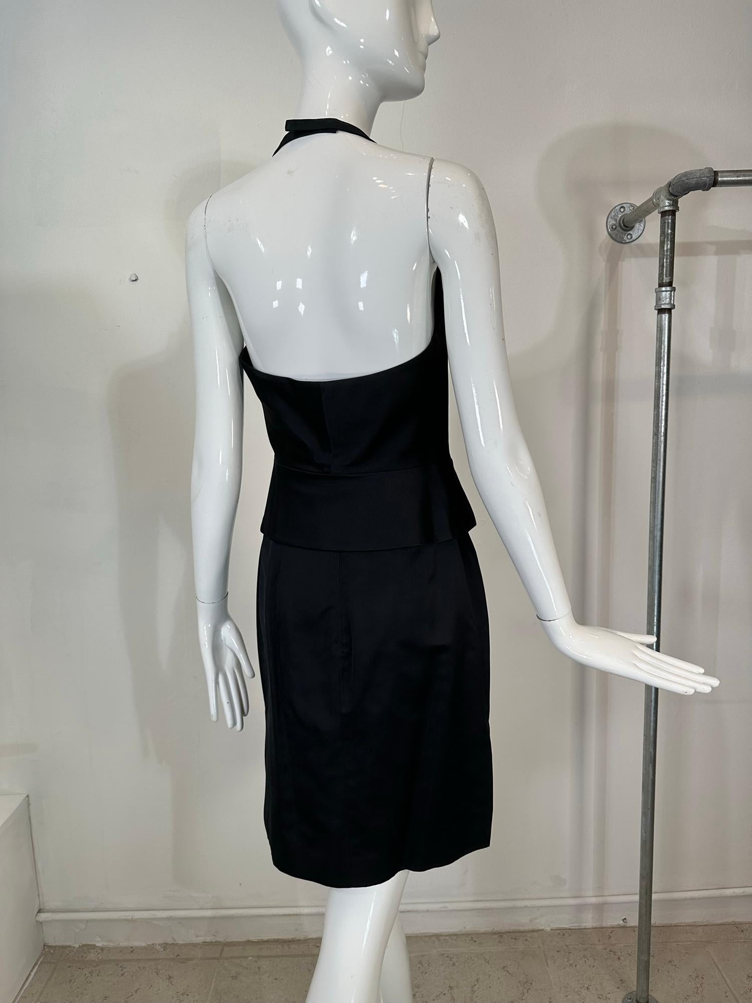 Richard Tyler Couture Black Silk Satin Halter Top & Pencil Skirt Early 2000s 6 For Sale 5