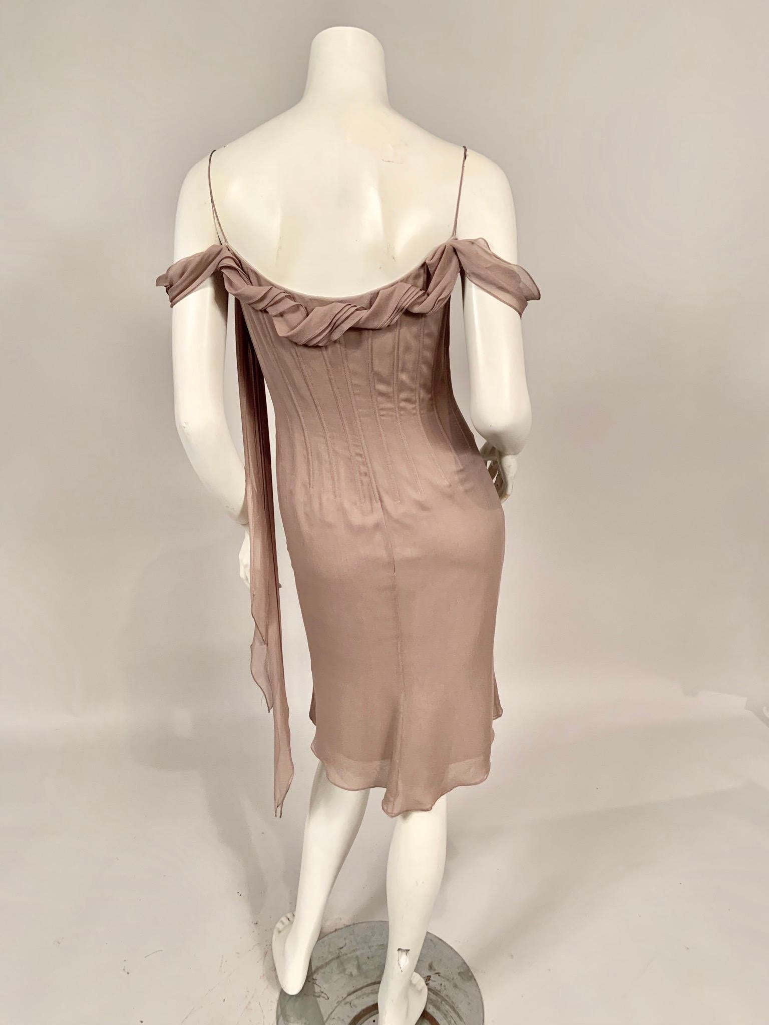 Brown Richard Tyler Couture Boned Mauve Silk Chiffon Cocktail Dress