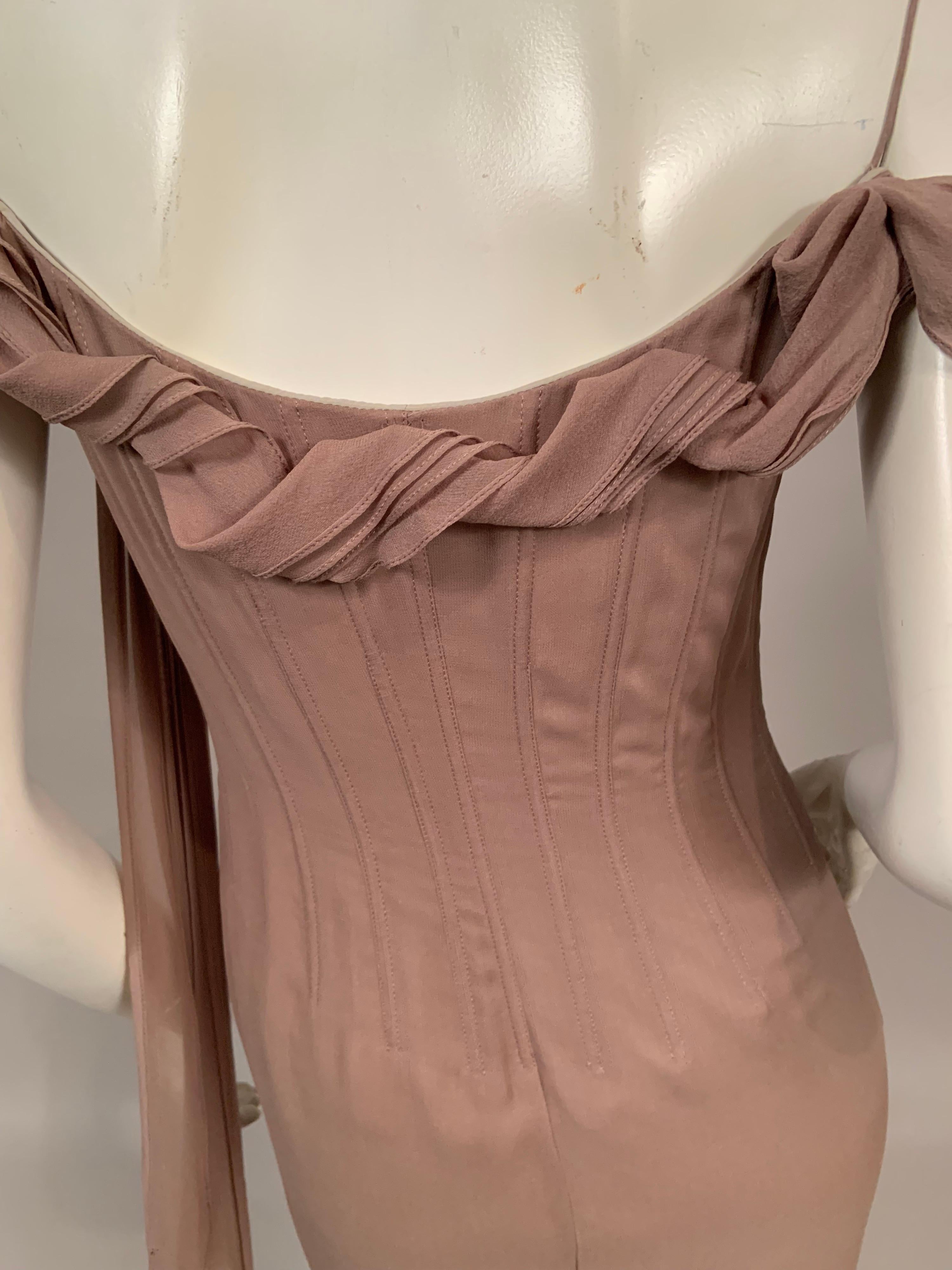 Richard Tyler Couture Boned Mauve Silk Chiffon Cocktail Dress In Excellent Condition In New Hope, PA