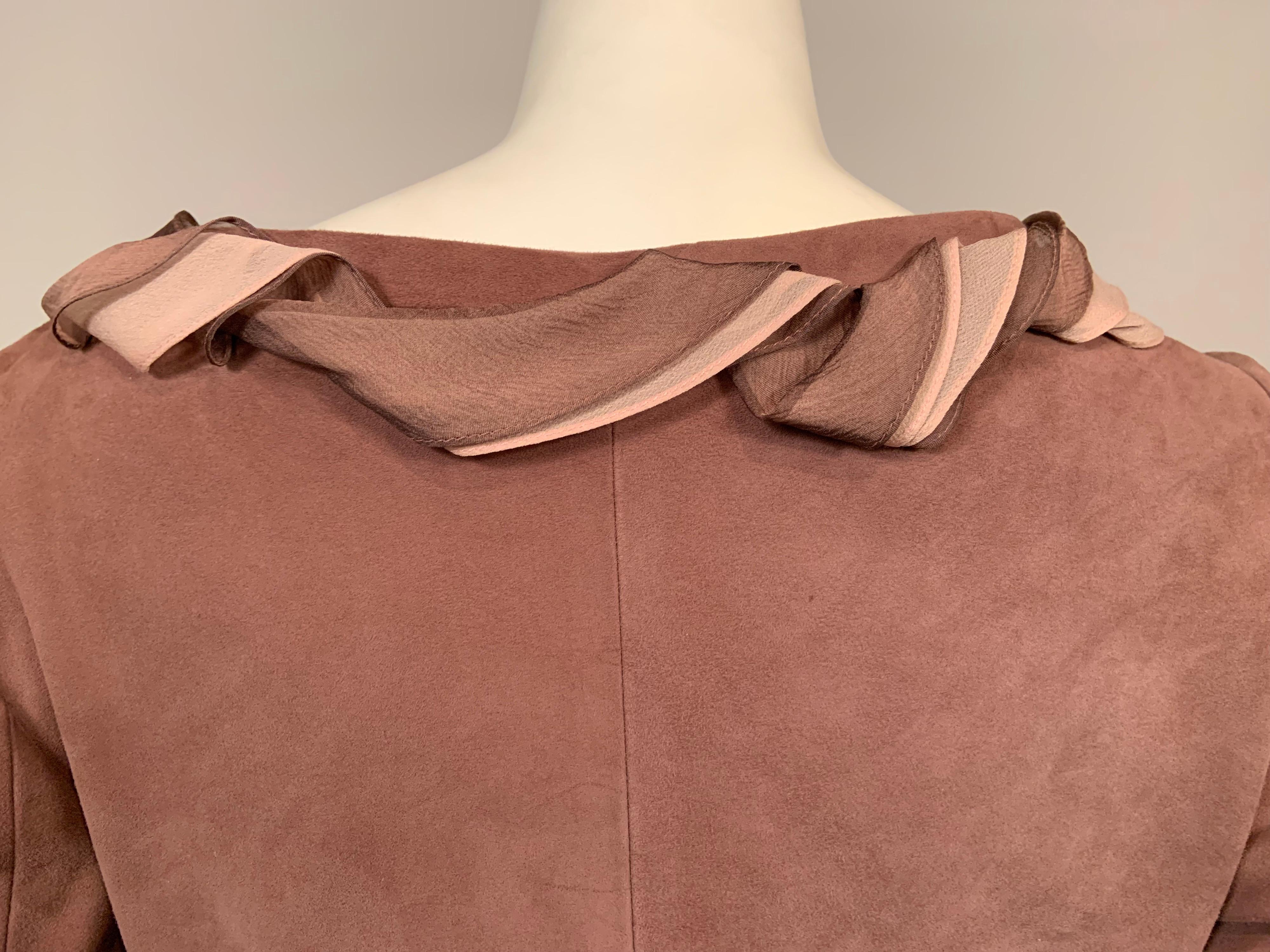 Richard Tyler Couture Mauve Suede Dress with Mauve and Pink Silk Chiffon Trim 2
