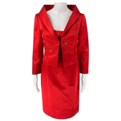 RICHARD TYLER Couture Size 8 Red Silk Rayon Beaded Knee-Length 2 Piece Set