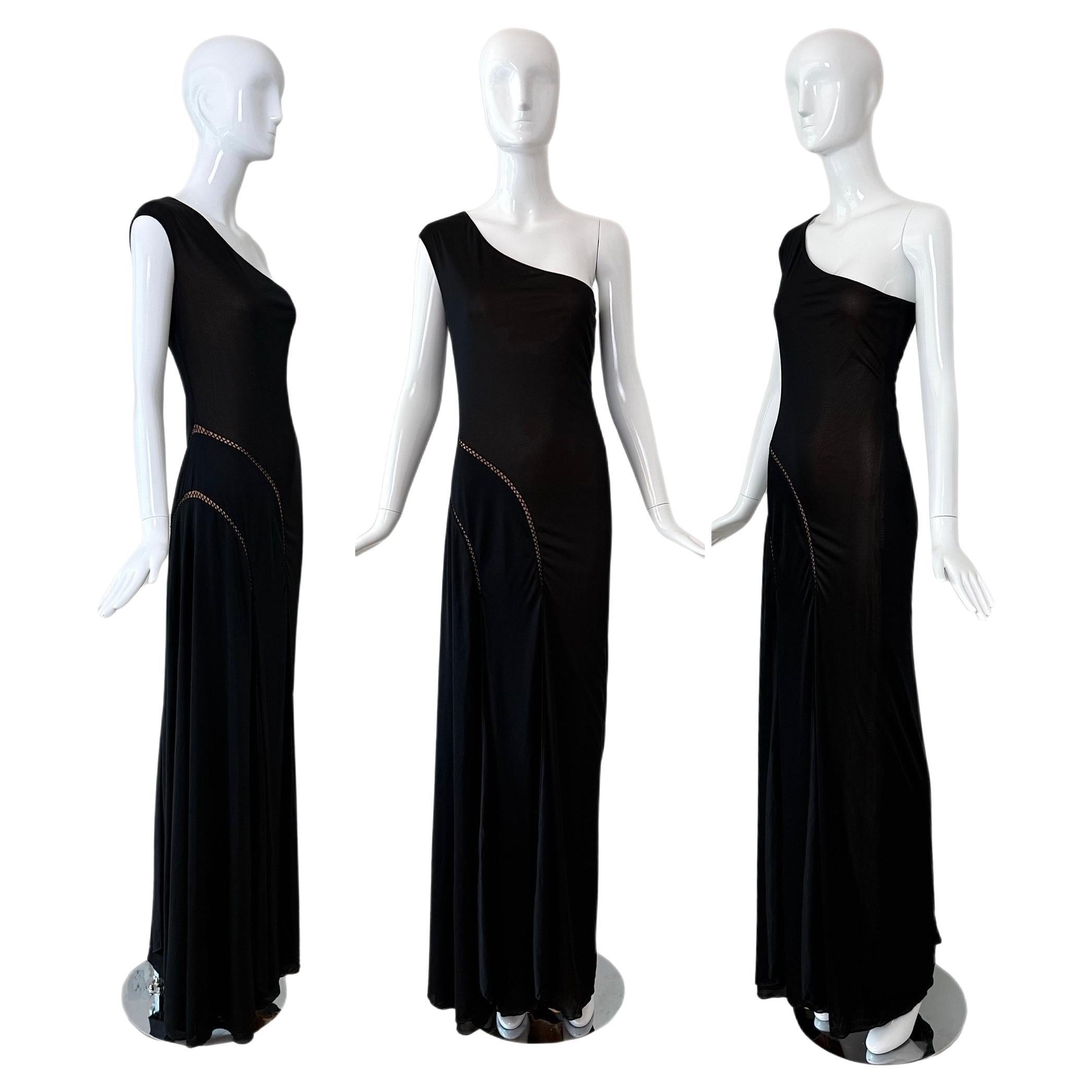 RICHARD TYLER COUTURE Vintage Black One Shoulder Gown Long Maxi Dress