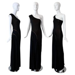 RICHARD TYLER COUTURE Vintage Black One Shoulder Gown Long Maxi Dress