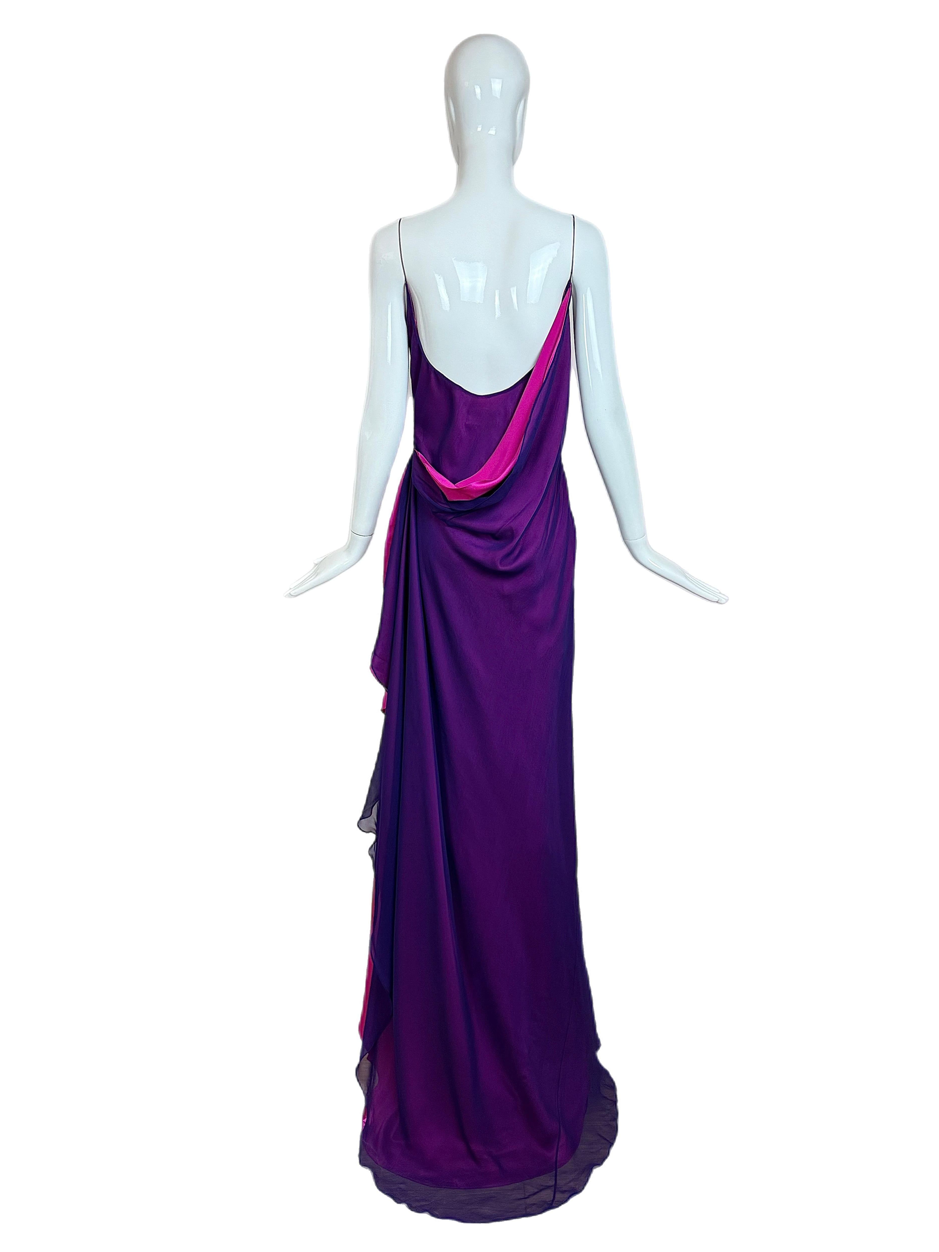 RICHARD TYLER COUTURE Vestido de noche vintage de seda rosa púrpura Maxi Vestido sin espalda en Excelente estado para la venta en Leonardo, NJ