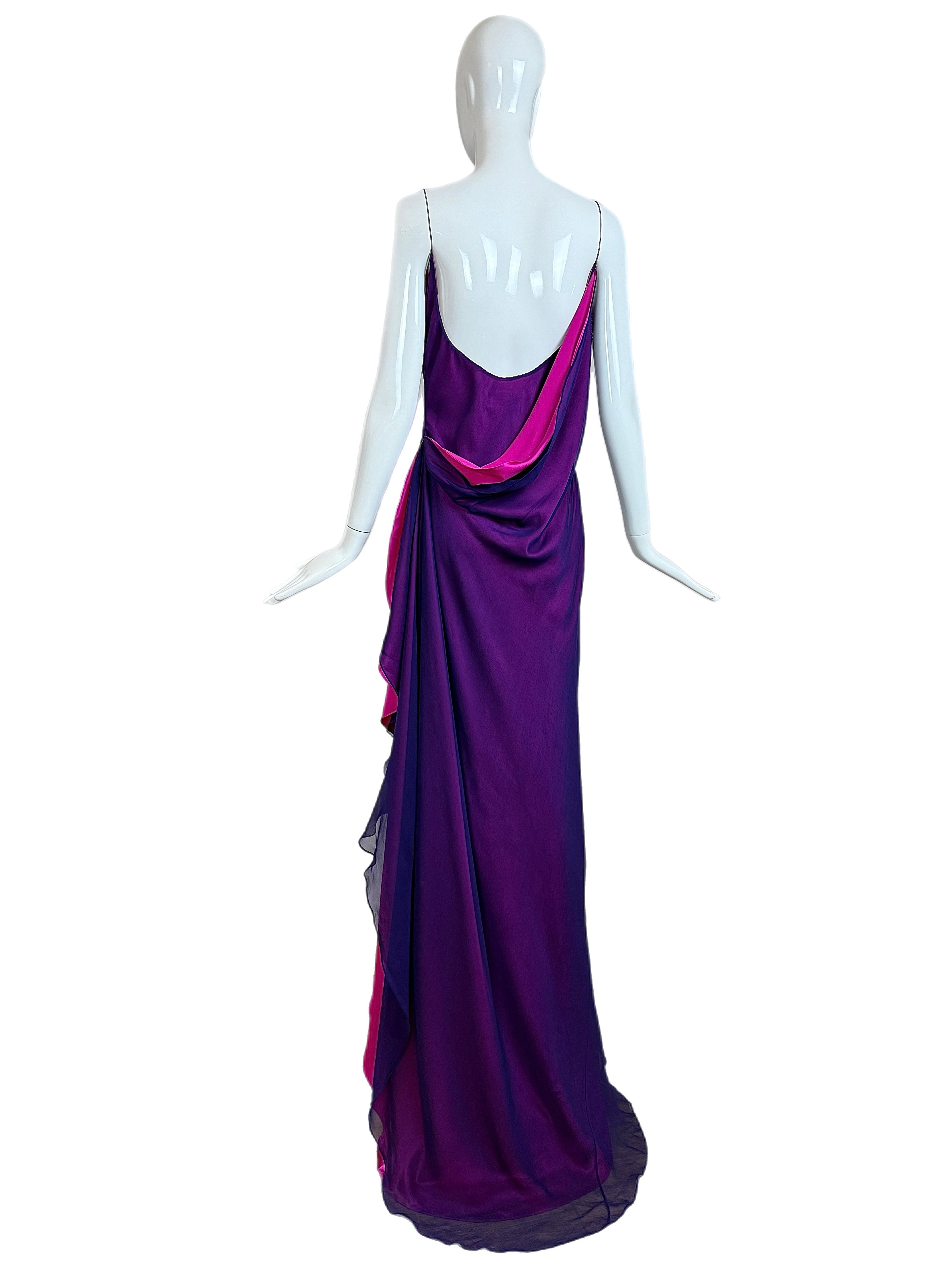De las mujeres RICHARD TYLER COUTURE Vestido de noche vintage de seda rosa púrpura Maxi Vestido sin espalda en venta