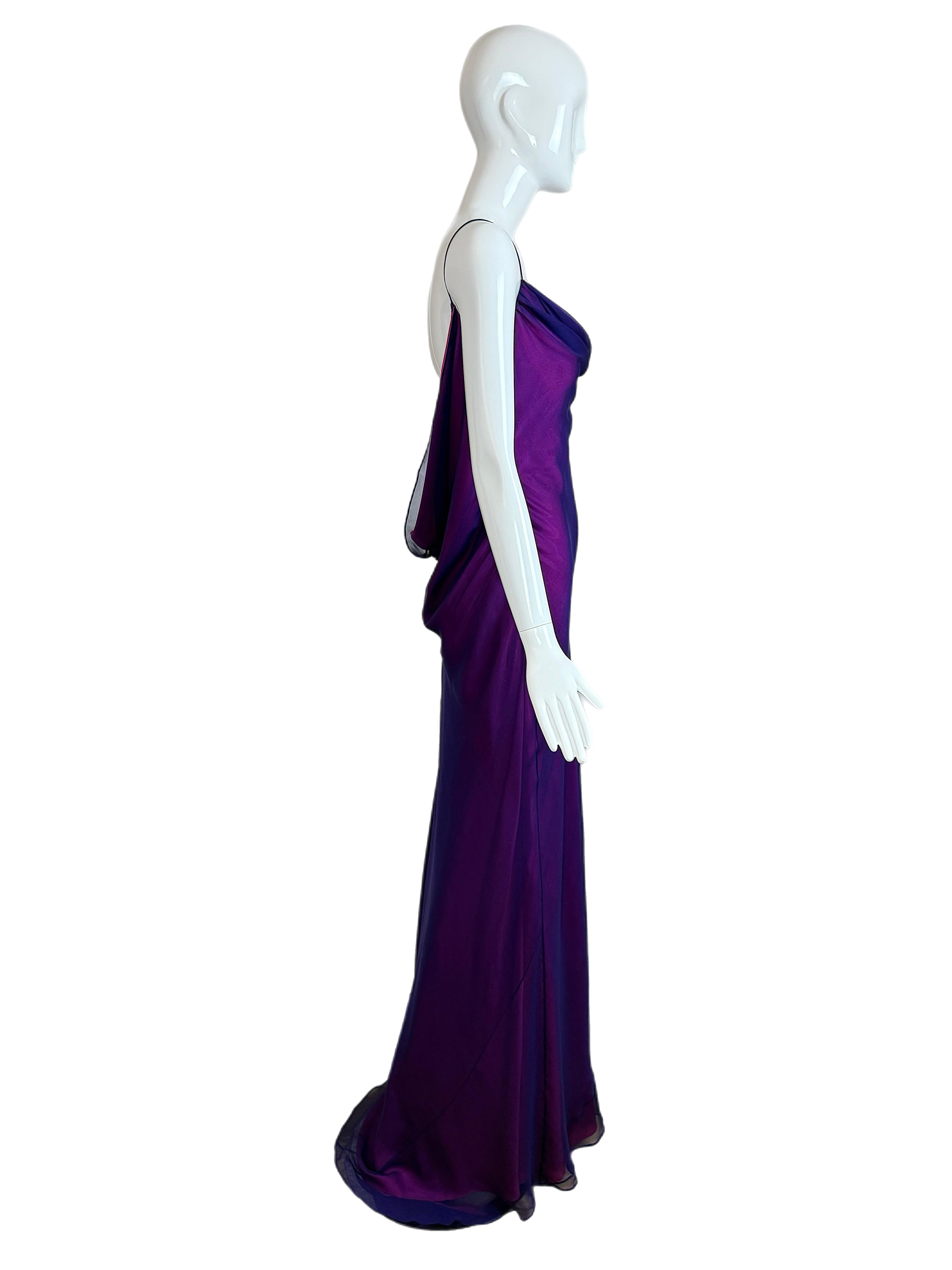 RICHARD TYLER COUTURE Vestido de noche vintage de seda rosa púrpura Maxi Vestido sin espalda en venta 1