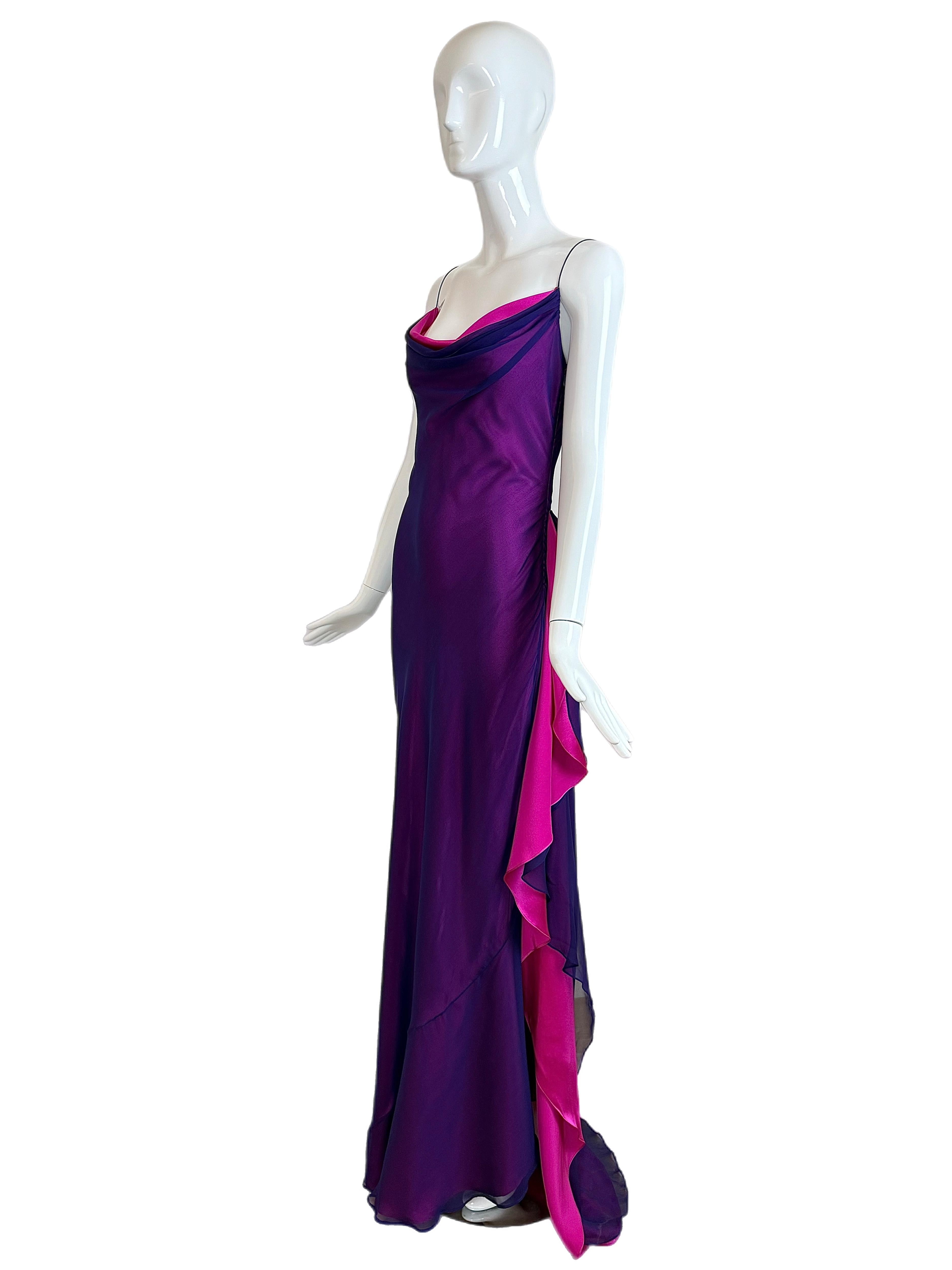 RICHARD TYLER COUTURE Vestido de noche vintage de seda rosa púrpura Maxi Vestido sin espalda en venta 3