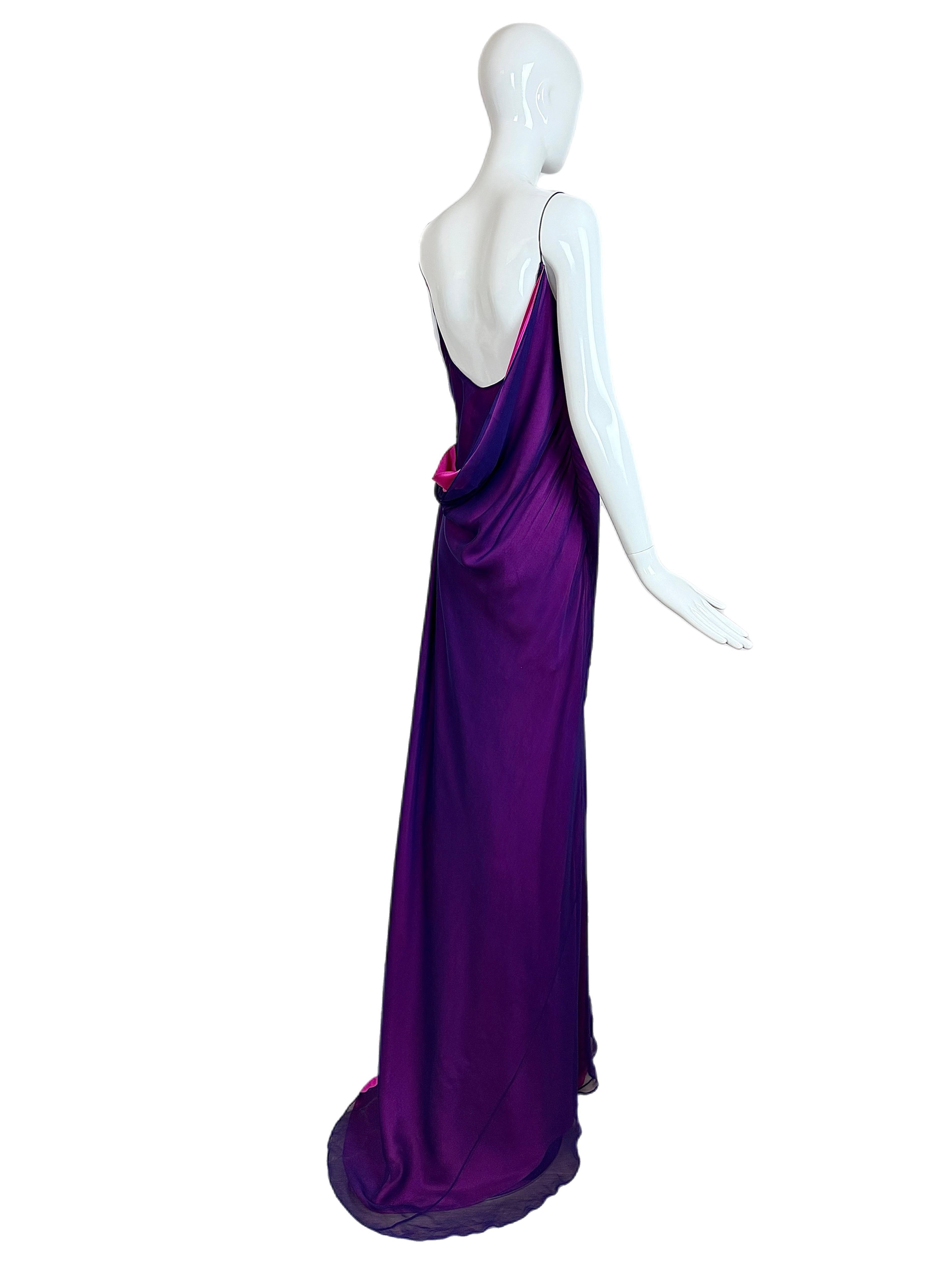 RICHARD TYLER COUTURE Vestido de noche vintage de seda rosa púrpura Maxi Vestido sin espalda en venta 4