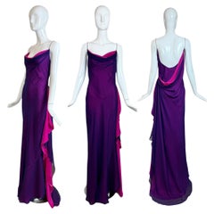 Richard Tyler Couture Abito da sera vintage in seta viola e rosa Maxi abito senza schienale