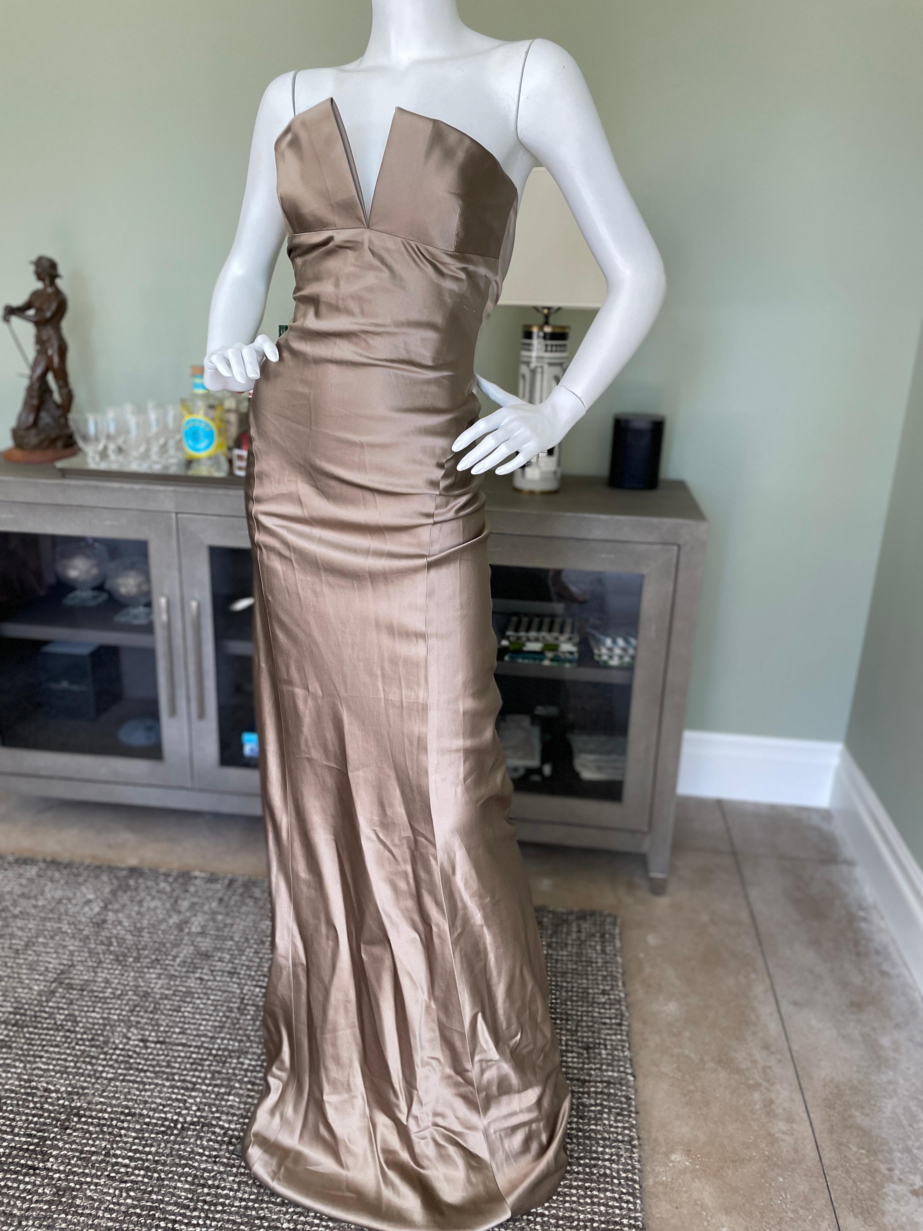 Richard Tyler Golden Metallic Silk Strapless Evening Dress For Sale 5