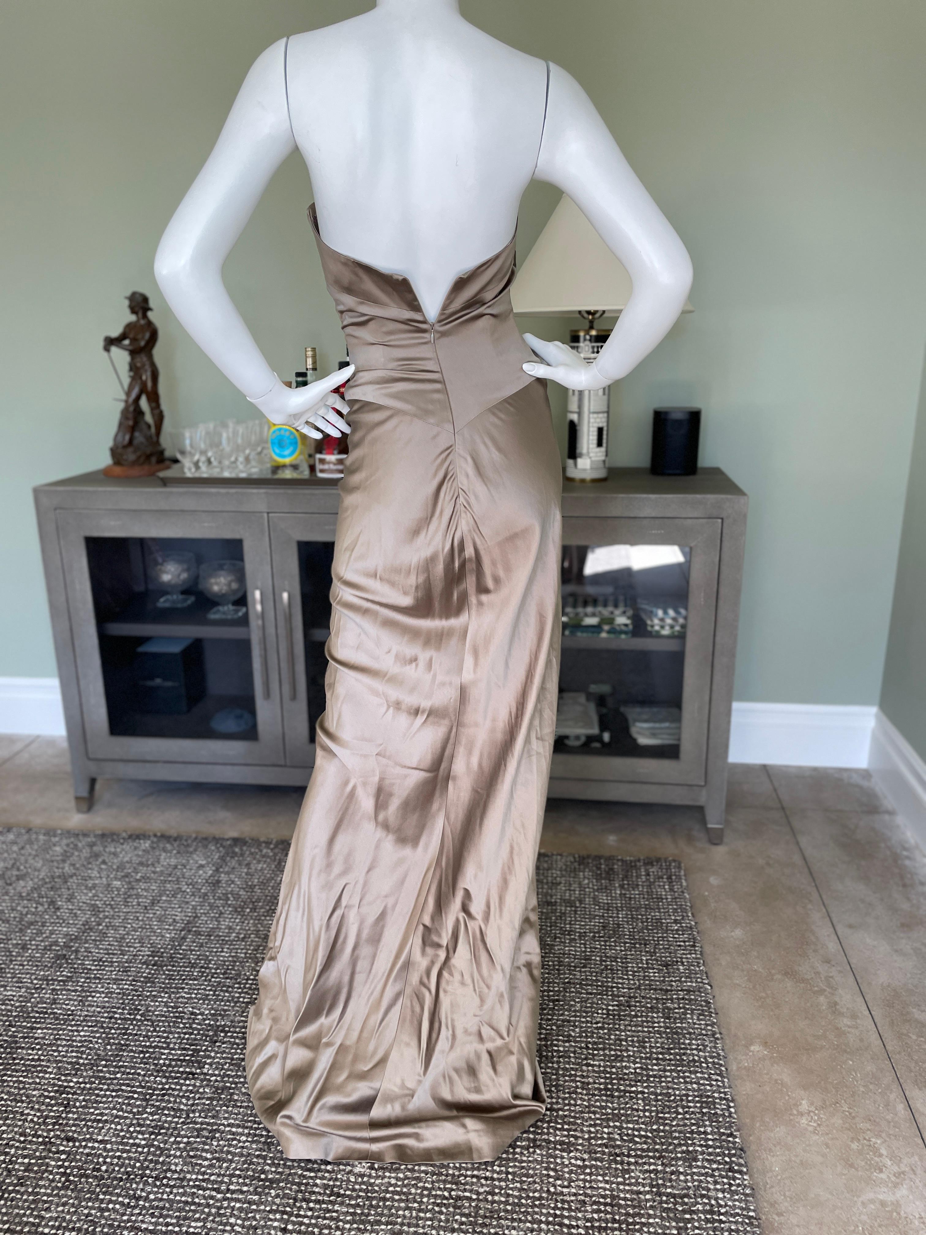 Richard Tyler Golden Metallic Silk Strapless Evening Dress For Sale 1