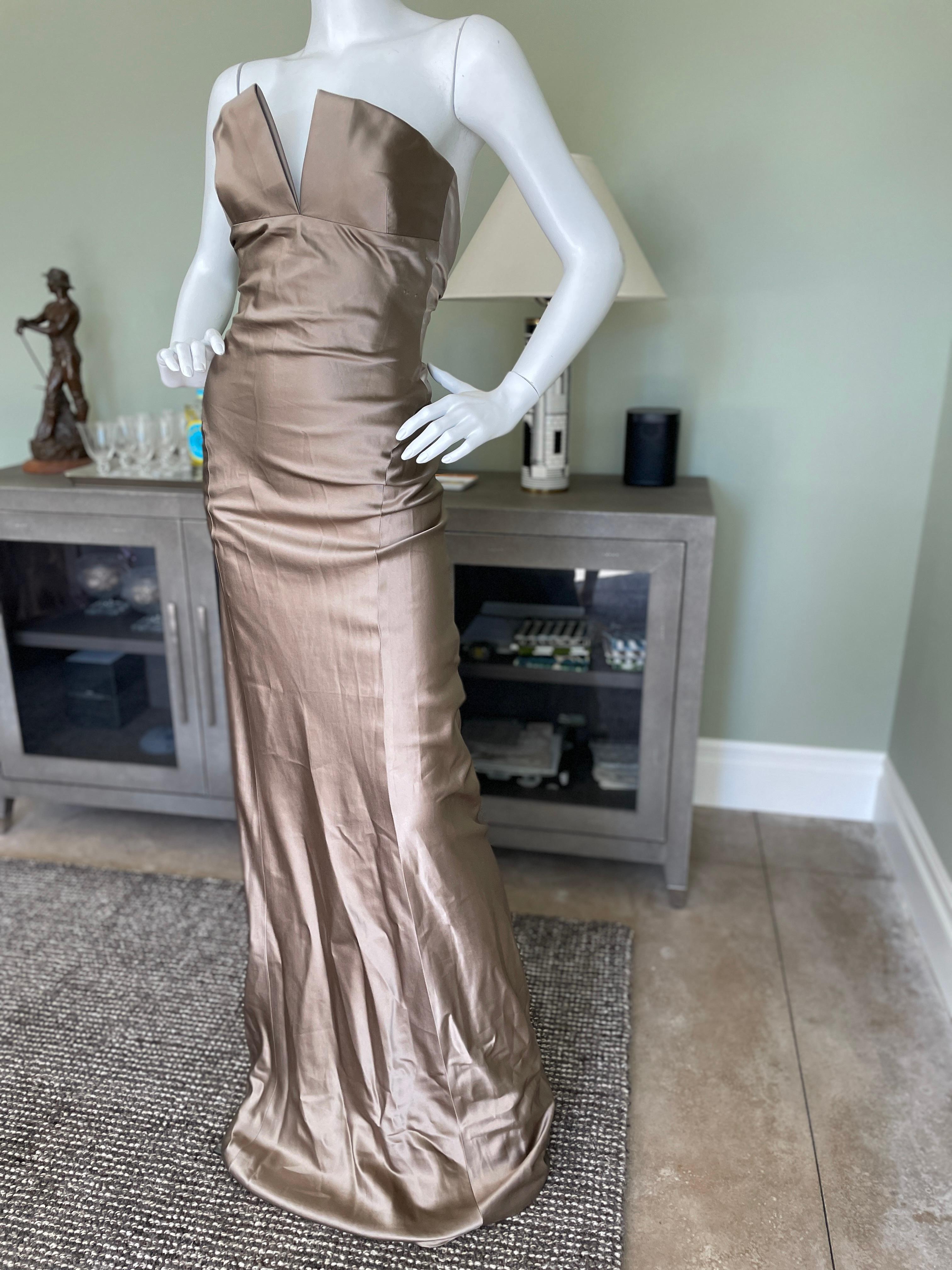 Richard Tyler Golden Metallic Silk Strapless Evening Dress For Sale 3