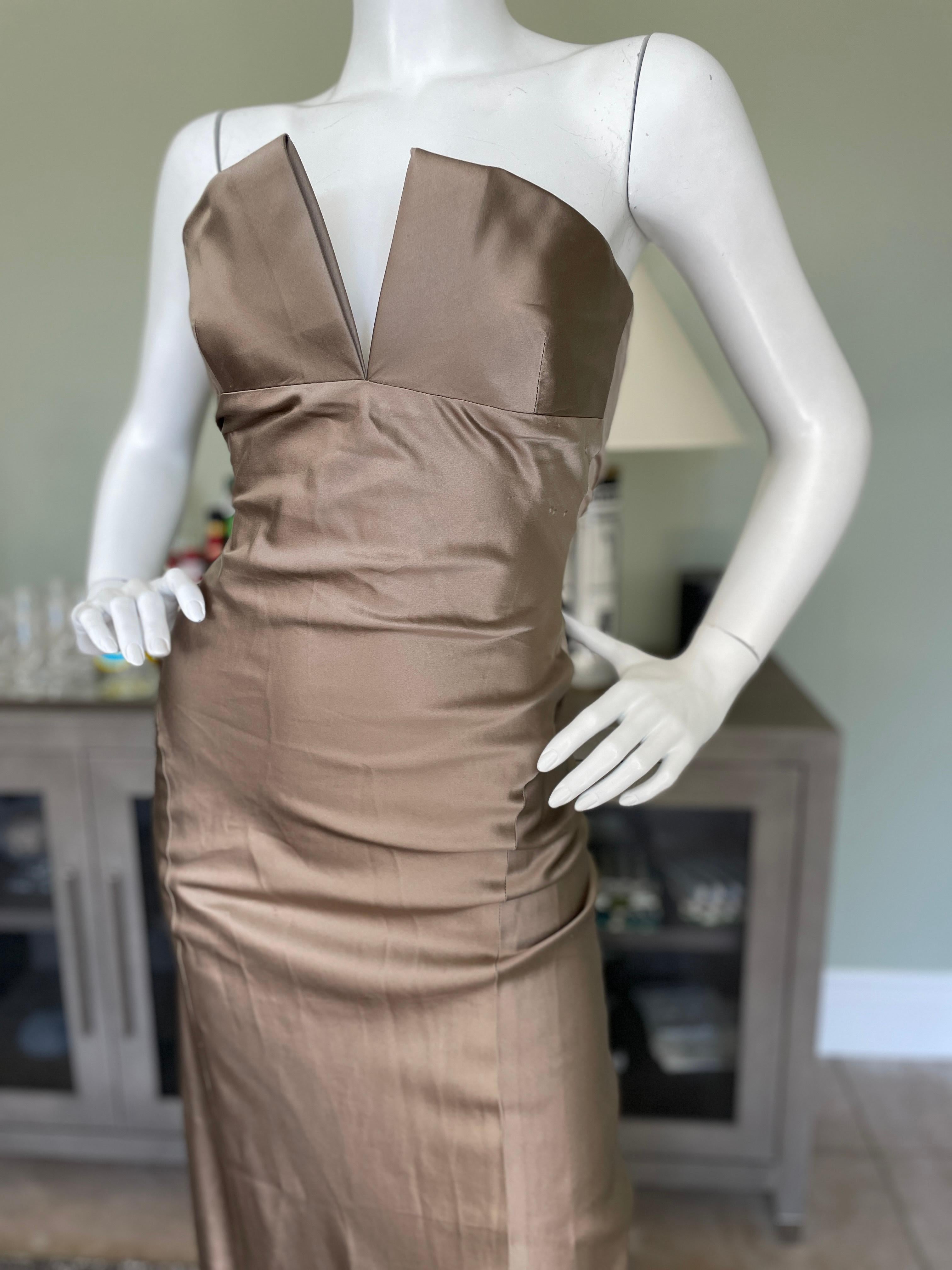 Richard Tyler Golden Metallic Silk Strapless Evening Dress For Sale 4