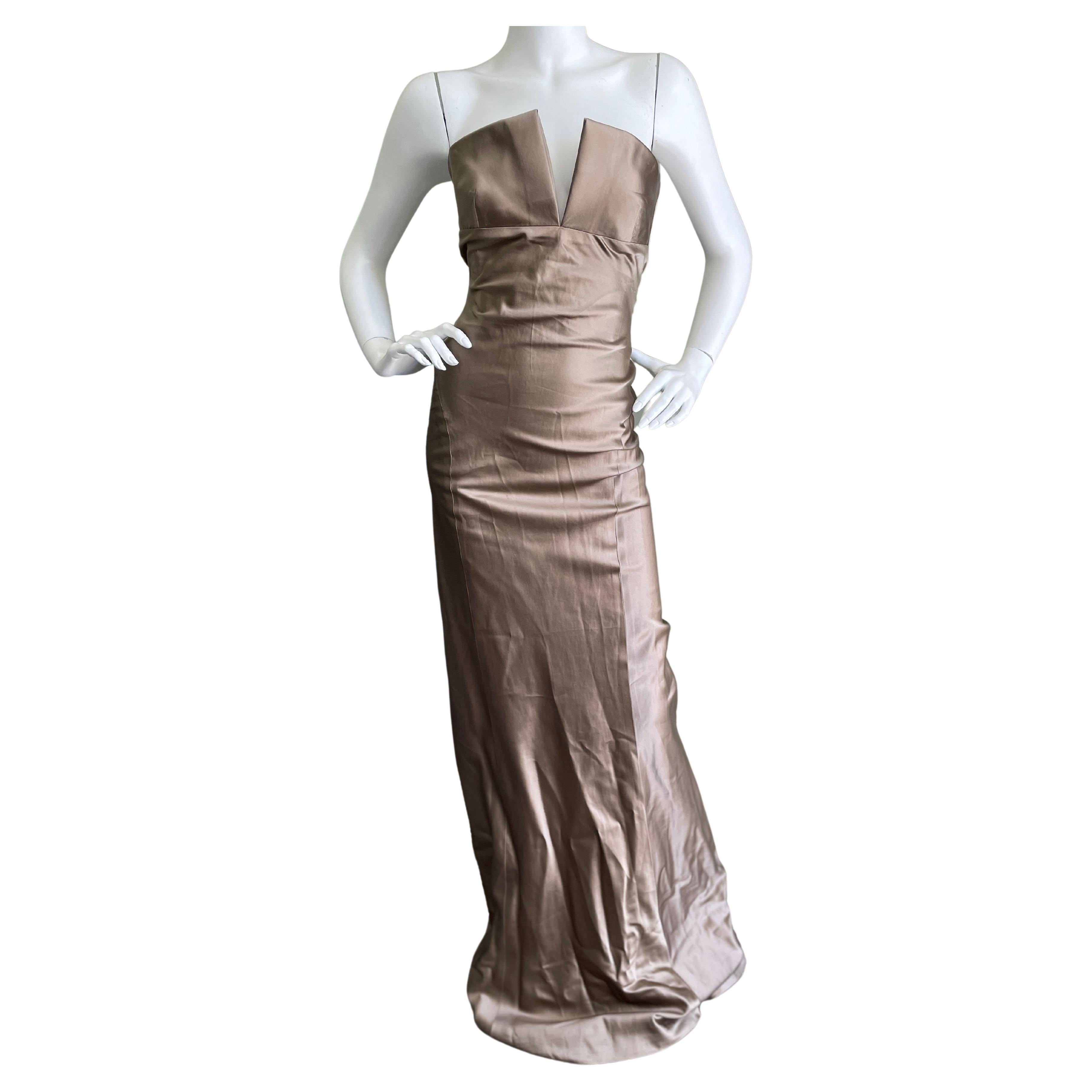 Richard Tyler Golden Metallic Silk Strapless Evening Dress For Sale