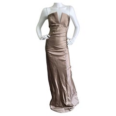 Richard Tyler Golden Metallic Silk Strapless Evening Dress