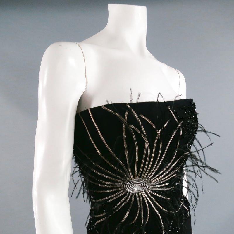 RICHARD TYLER Size 10 Black Jersey Strapless Bead Embroidered Gown/Evening Wear In Excellent Condition For Sale In San Francisco, CA