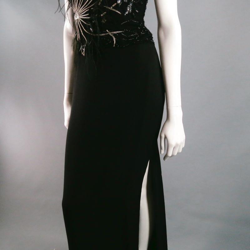 Women's RICHARD TYLER Size 10 Black Jersey Strapless Bead Embroidered Gown/Evening Wear For Sale