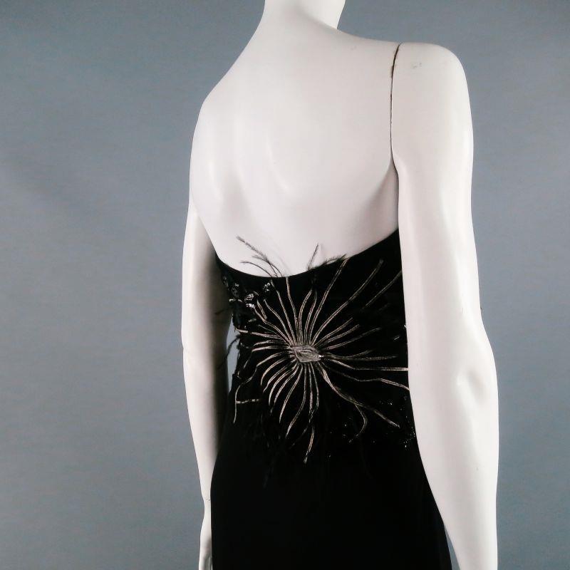 RICHARD TYLER Size 10 Black Jersey Strapless Bead Embroidered Gown/Evening Wear For Sale 2