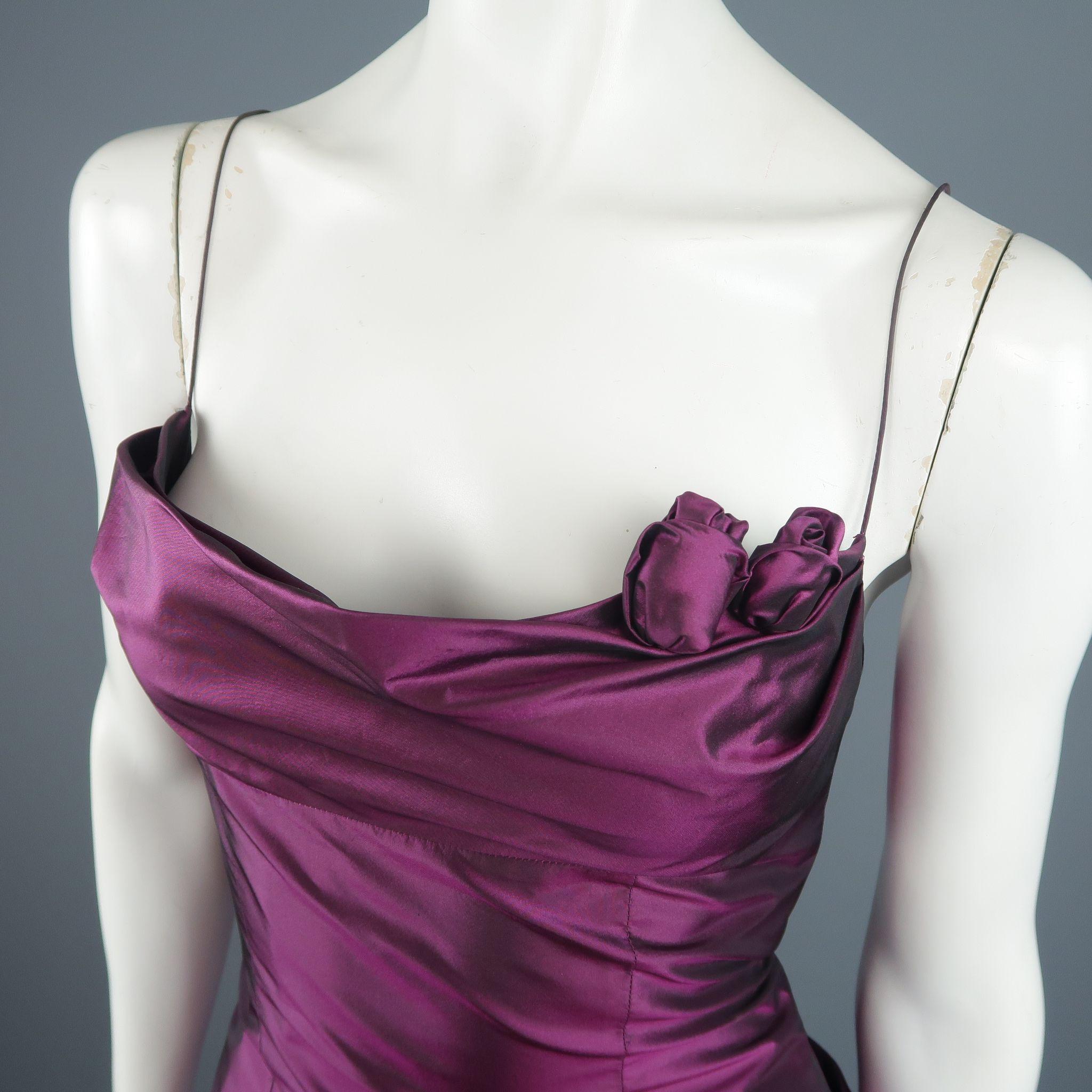 RICHARD TYLER Size 10 Purple Silk Taffeta Gathered Rosette Gown In Fair Condition In San Francisco, CA