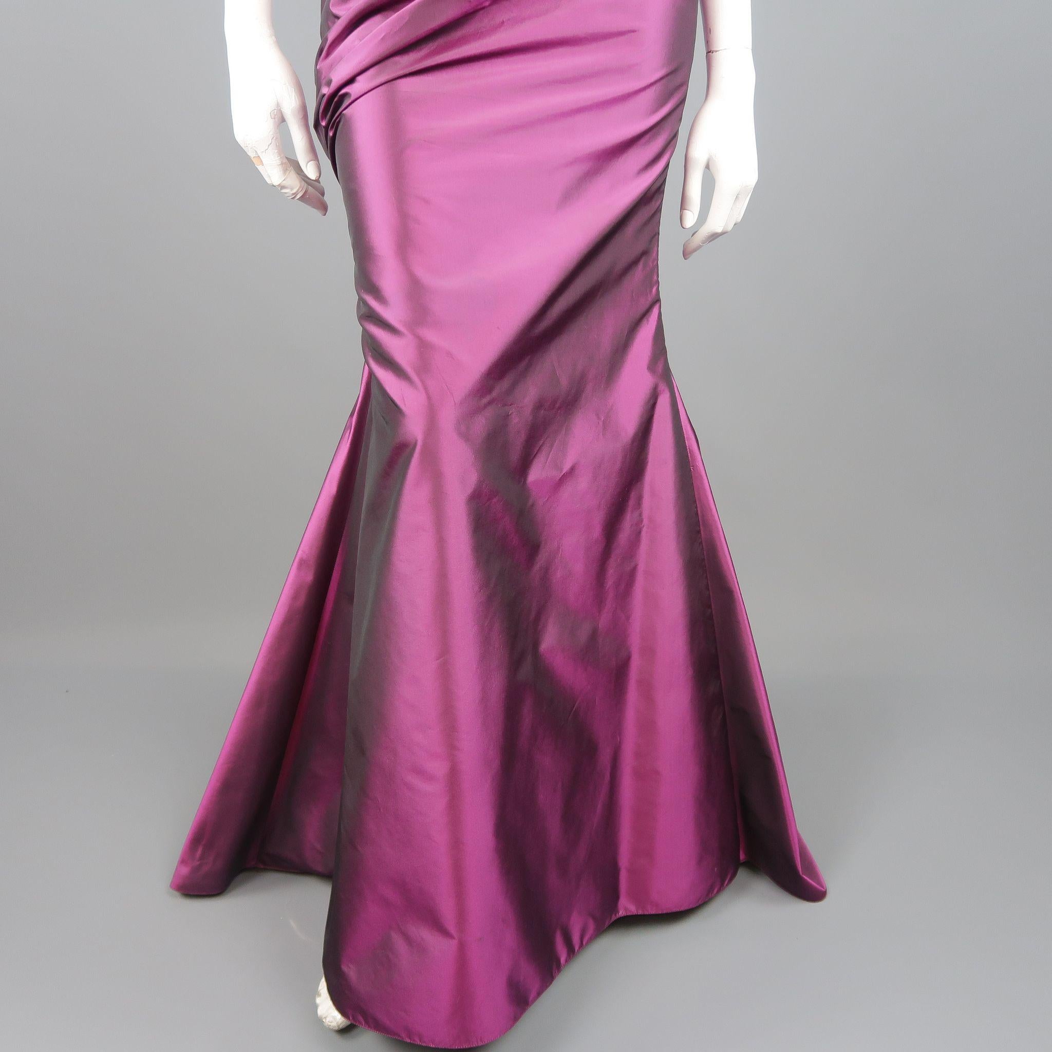 RICHARD TYLER Size 10 Purple Silk Taffeta Gathered Rosette Gown 1