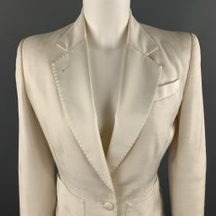 RICHARD TYLER Size 6 Cream Silk Shantung Cropped Satin Lapel Blazer