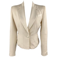 RICHARD TYLER Size 6 Cream Silk Shantung Cropped Satin Lapel Blazer