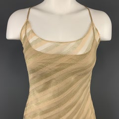 RICHARD TYLER Size 6 Gold Diagonal Striped Mesh Overlay Slip Dress