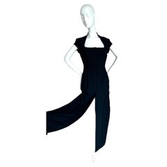 RICHARD TYLER Vintage Navy Blue Long Dress w. Huge Slits