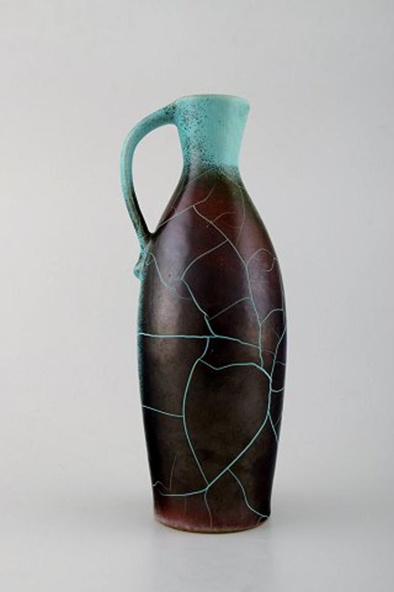 Mid-Century Modern Richard Uhlemeyer, German Ceramist. Pottery Pitcher, Beautiful Crackled Glaze For Sale