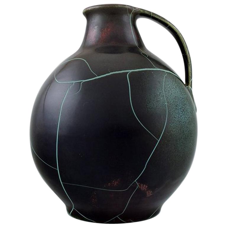 Richard Uhlemeyer, German Ceramist. Pottery Pitcher, Beautiful Crackled Glaze