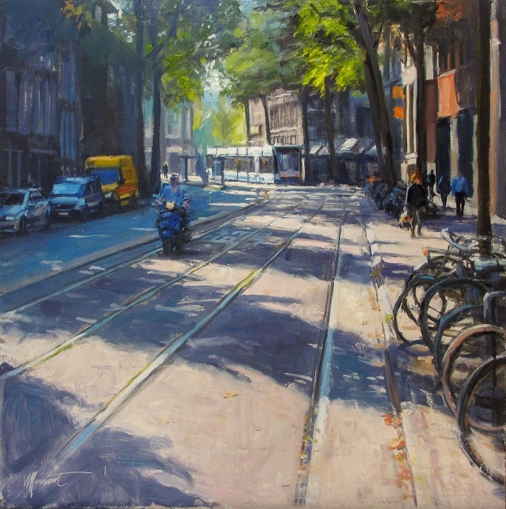 Richard van Mensvoort Figurative Painting - ''Amsterdam'' Contemporary Impressionistic Painting of Amsterdam, Netherlands